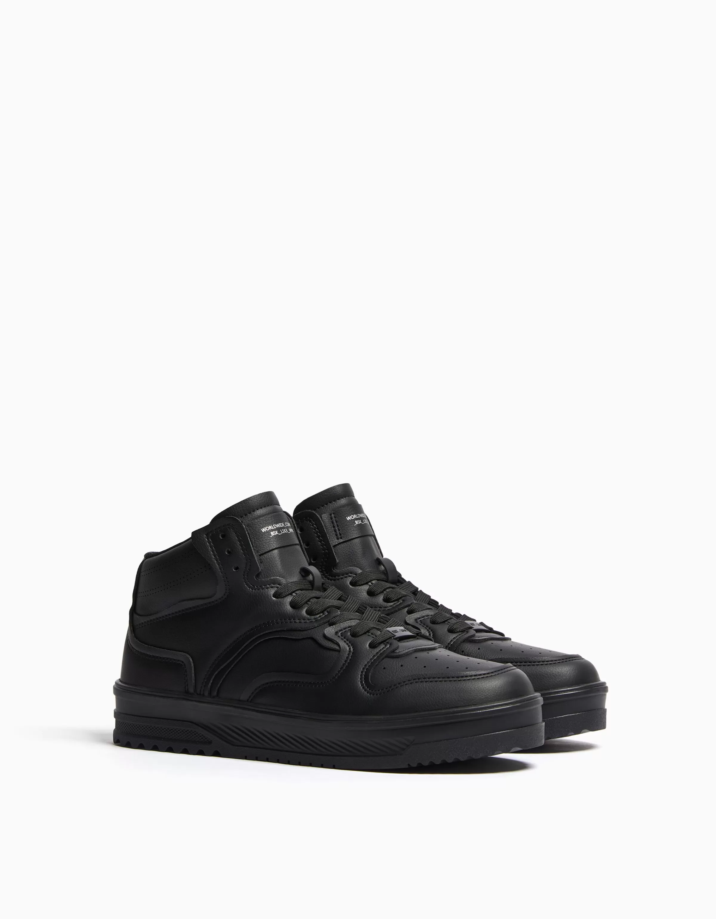 BERSHKA Bottines*Baskets montantes multi-couches homme Noir