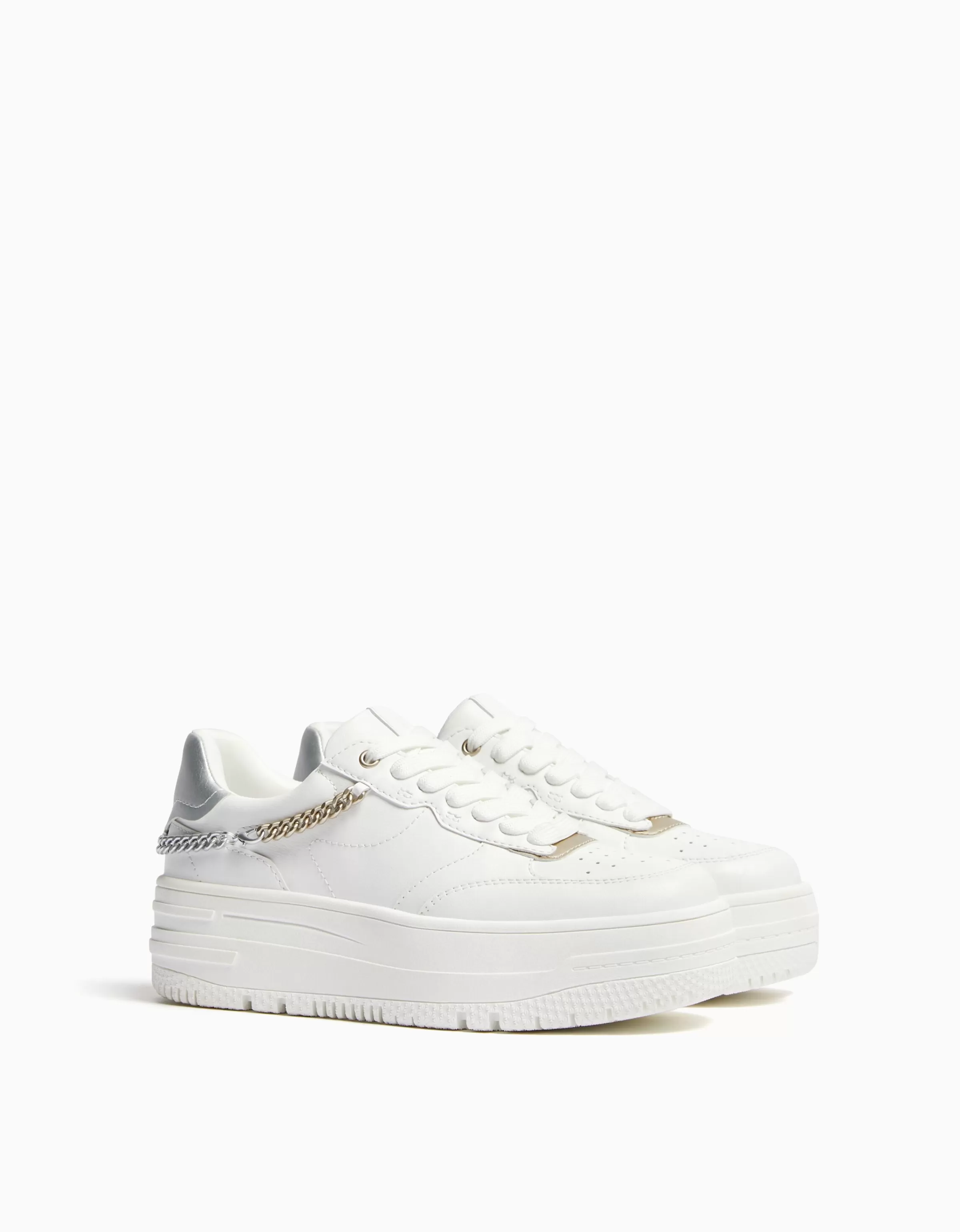 BERSHKA New*Baskets plateforme chaîne Blanc