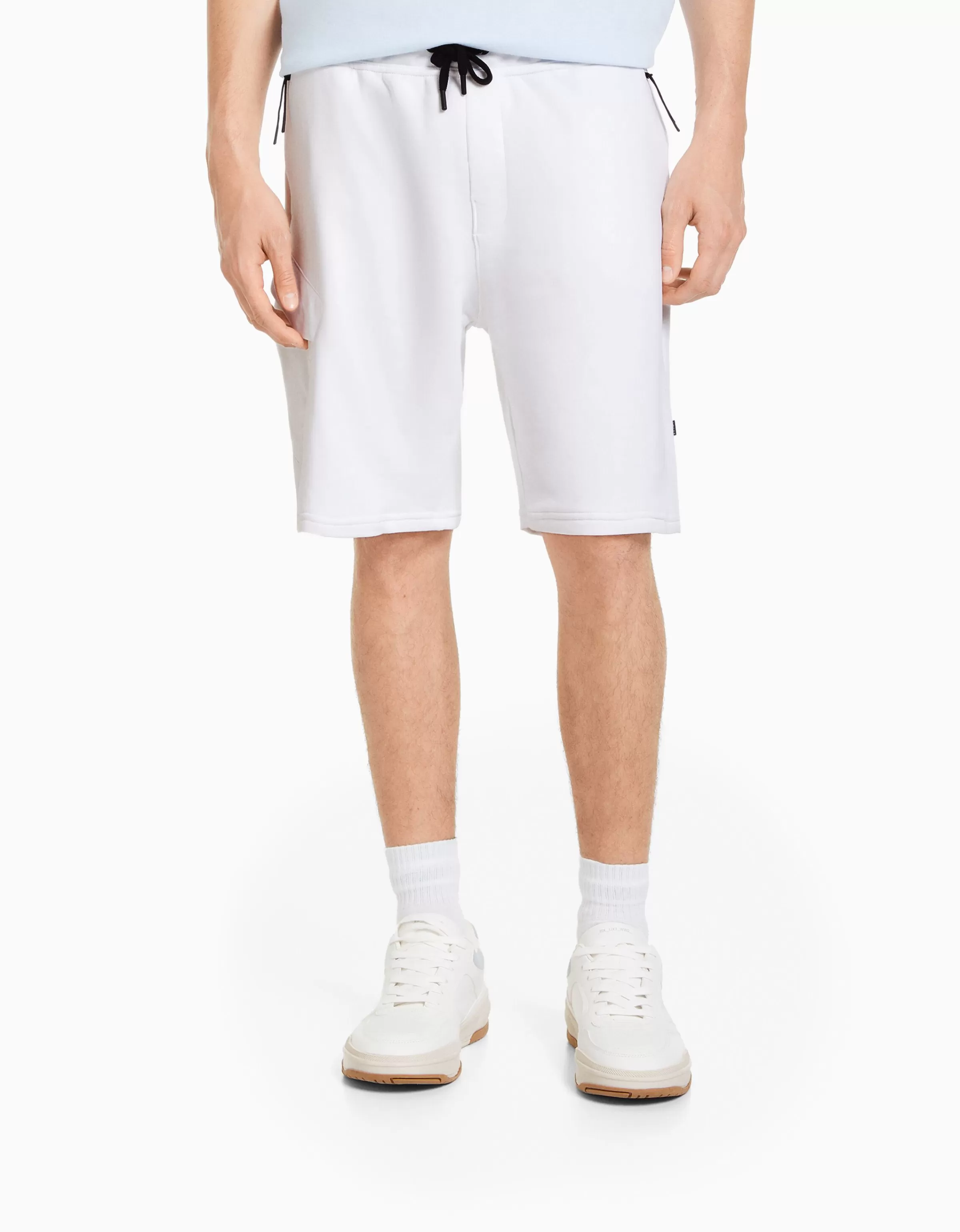 BERSHKA Basiques*Bermuda cargo molleton Blanc