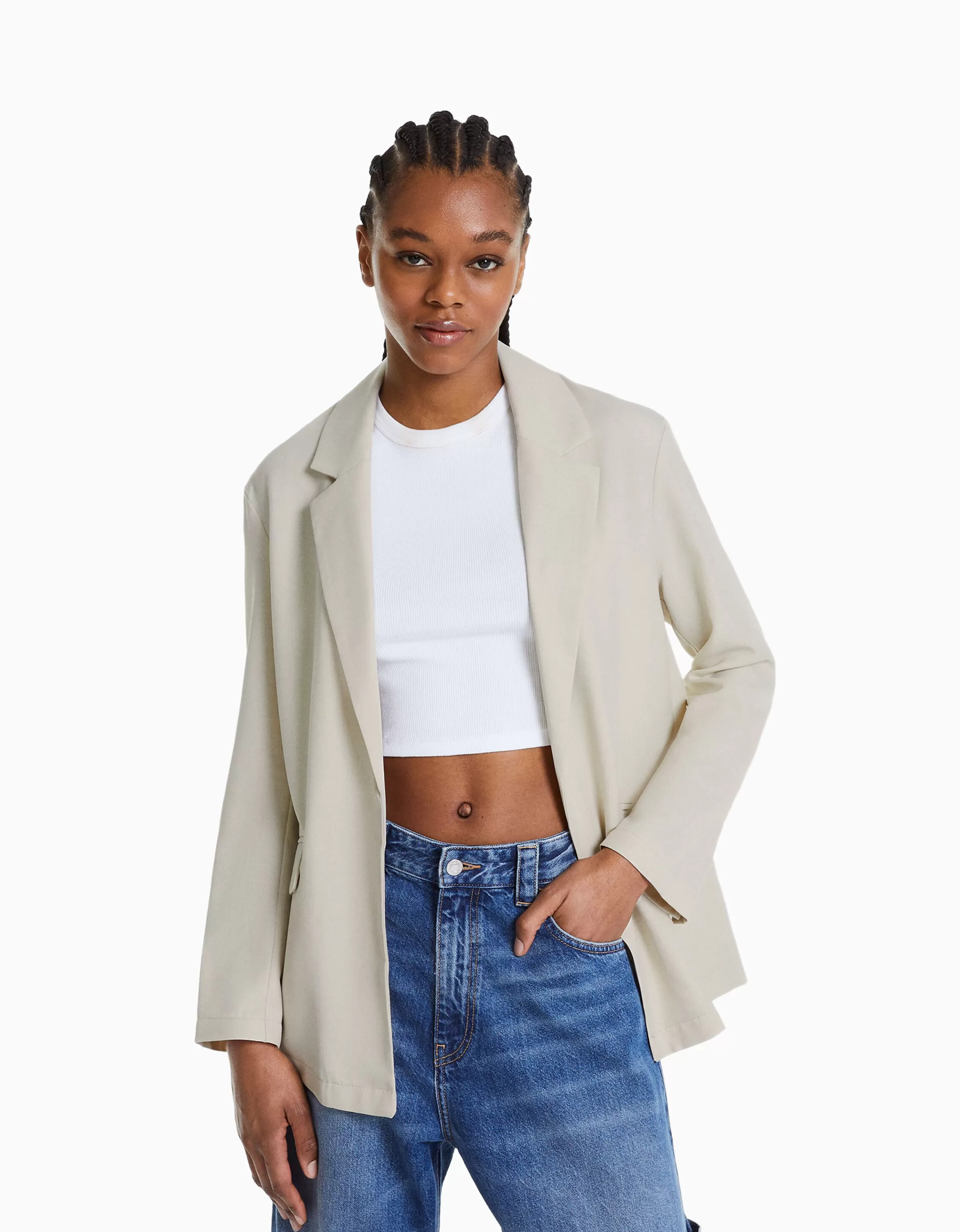 BERSHKA Vestes*Blazer fluide coupe féminine Pierre