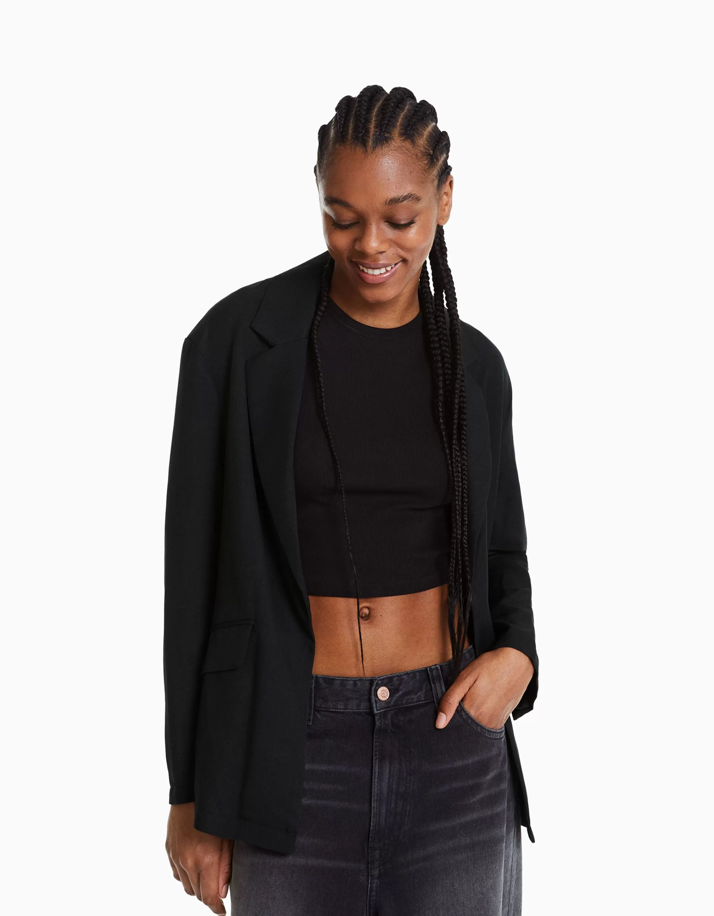 BERSHKA Vestes*Blazer fluide coupe féminine Pierre