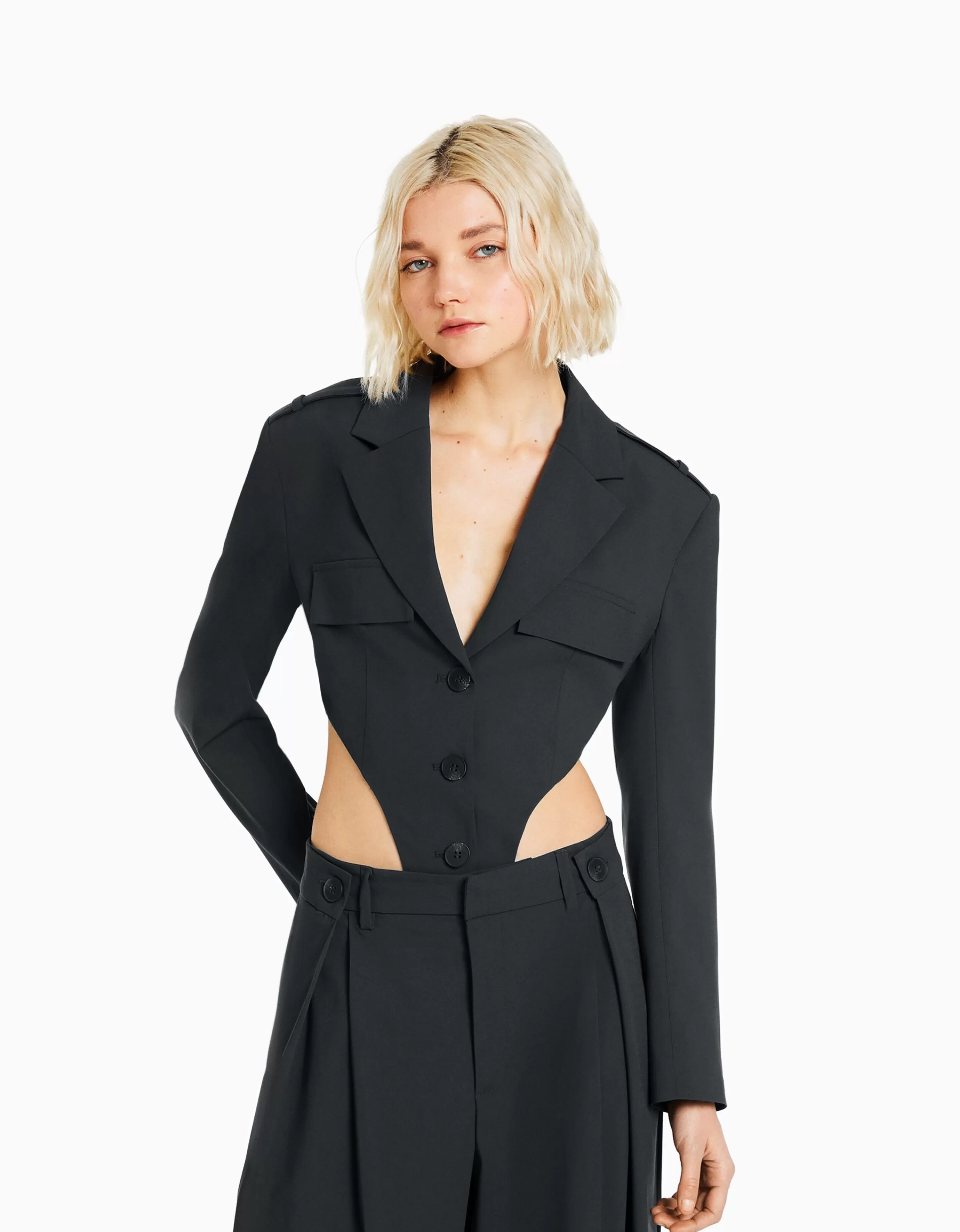 BERSHKA Vêtements*Blazer tailoring body Gris