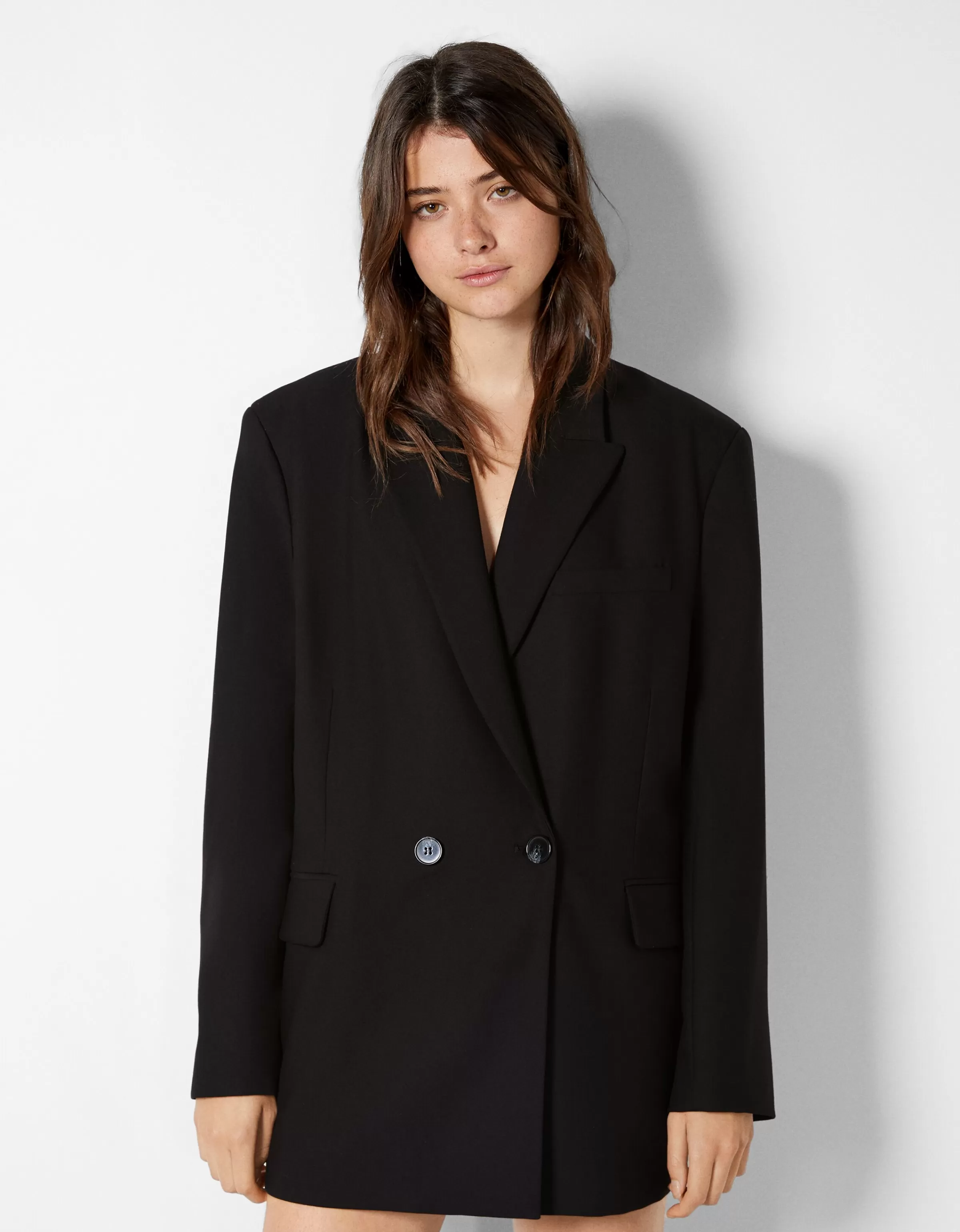 BERSHKA Robes*Blazer tailoring boutons Noir