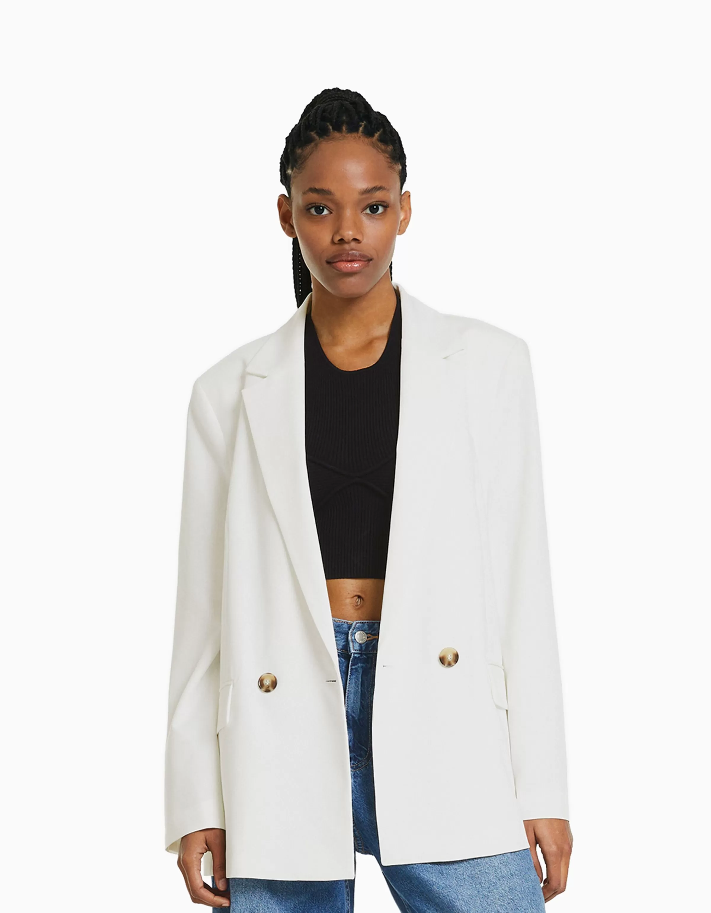 BERSHKA Vestes*Blazer tailoring croisé regular fit coupe féminine Sable