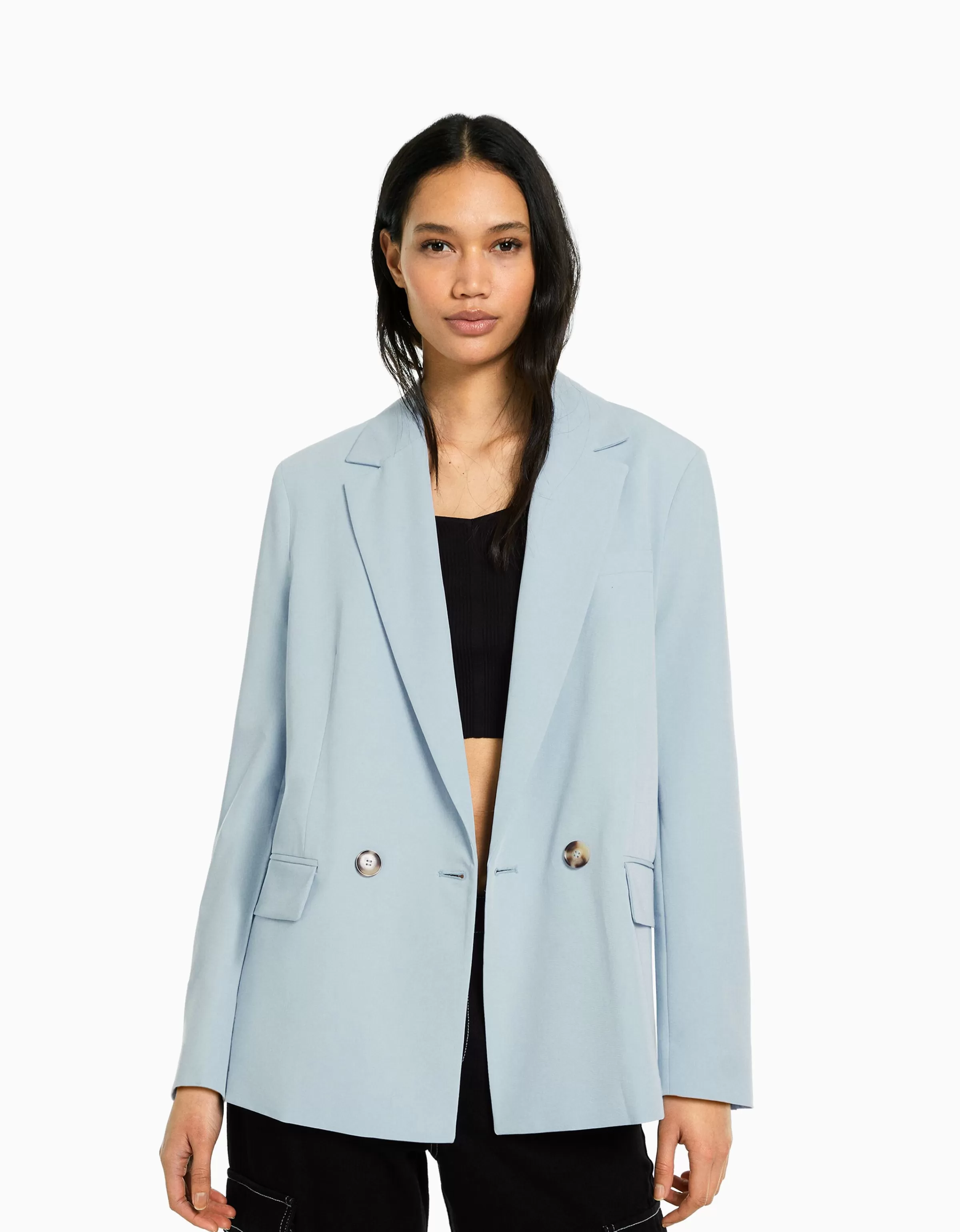 BERSHKA Vestes*Blazer tailoring croisé regular fit coupe féminine Sable