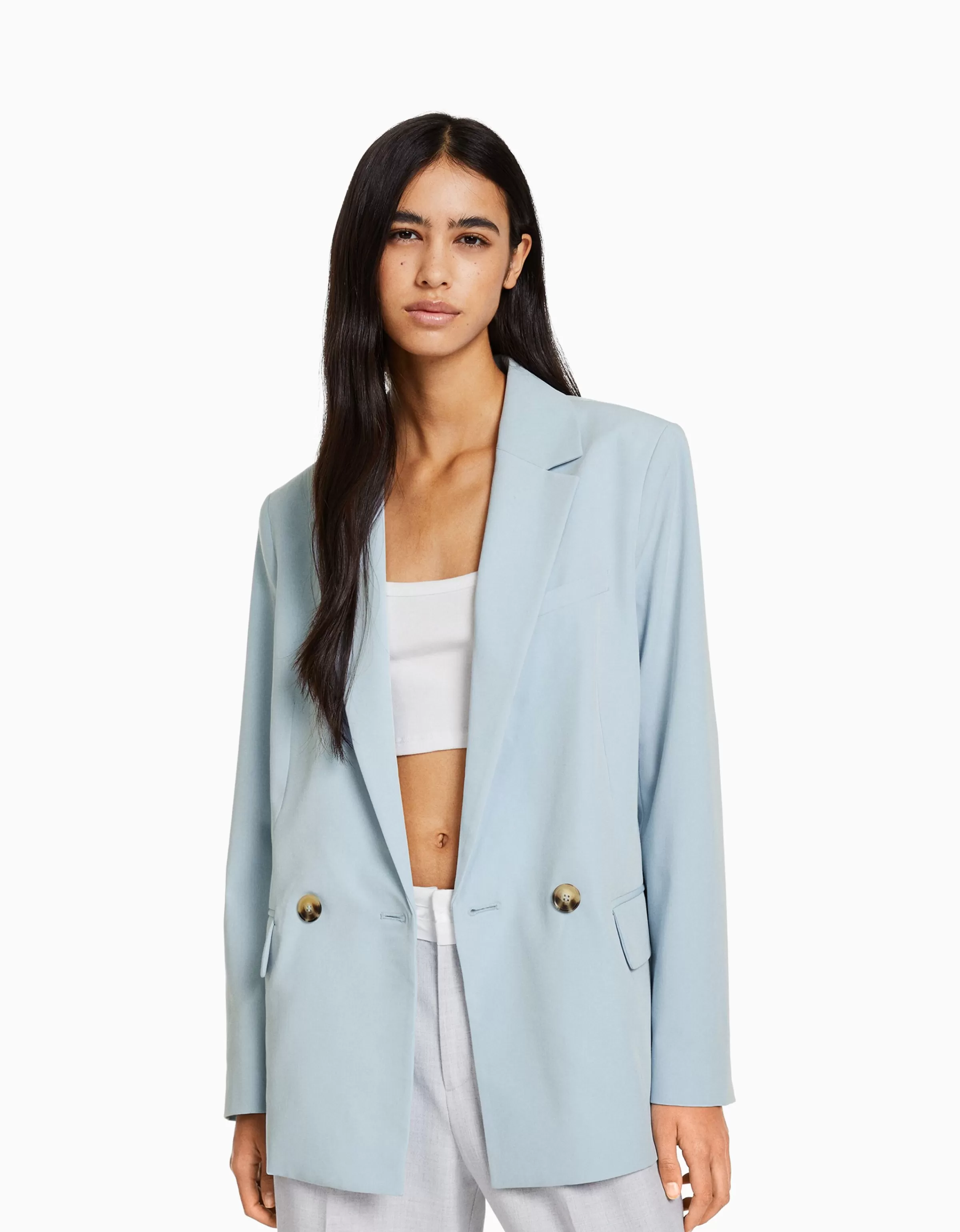 BERSHKA Vestes*Blazer tailoring croisé regular fit coupe féminine Sable