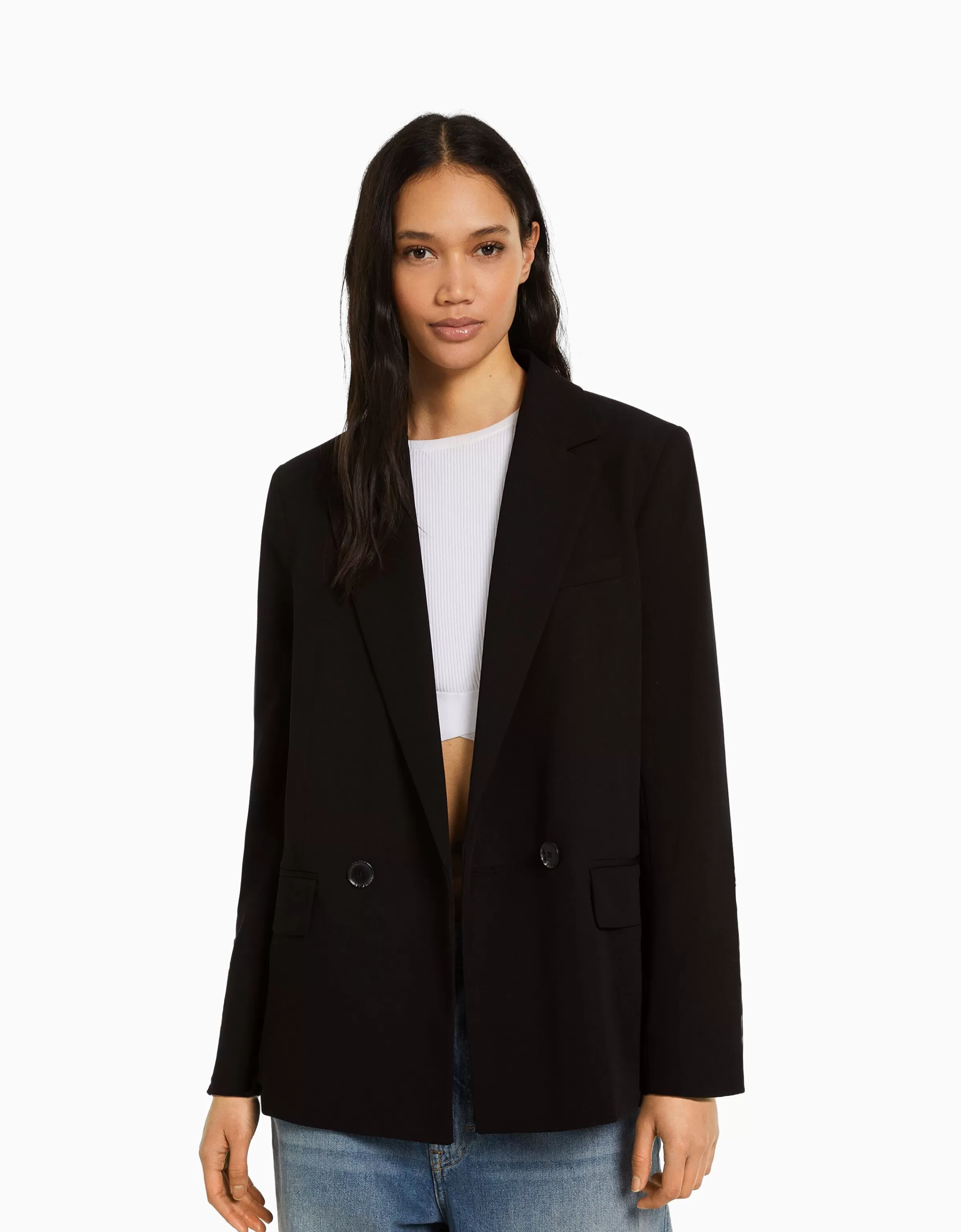 BERSHKA Vestes*Blazer tailoring croisé regular fit coupe féminine Sable