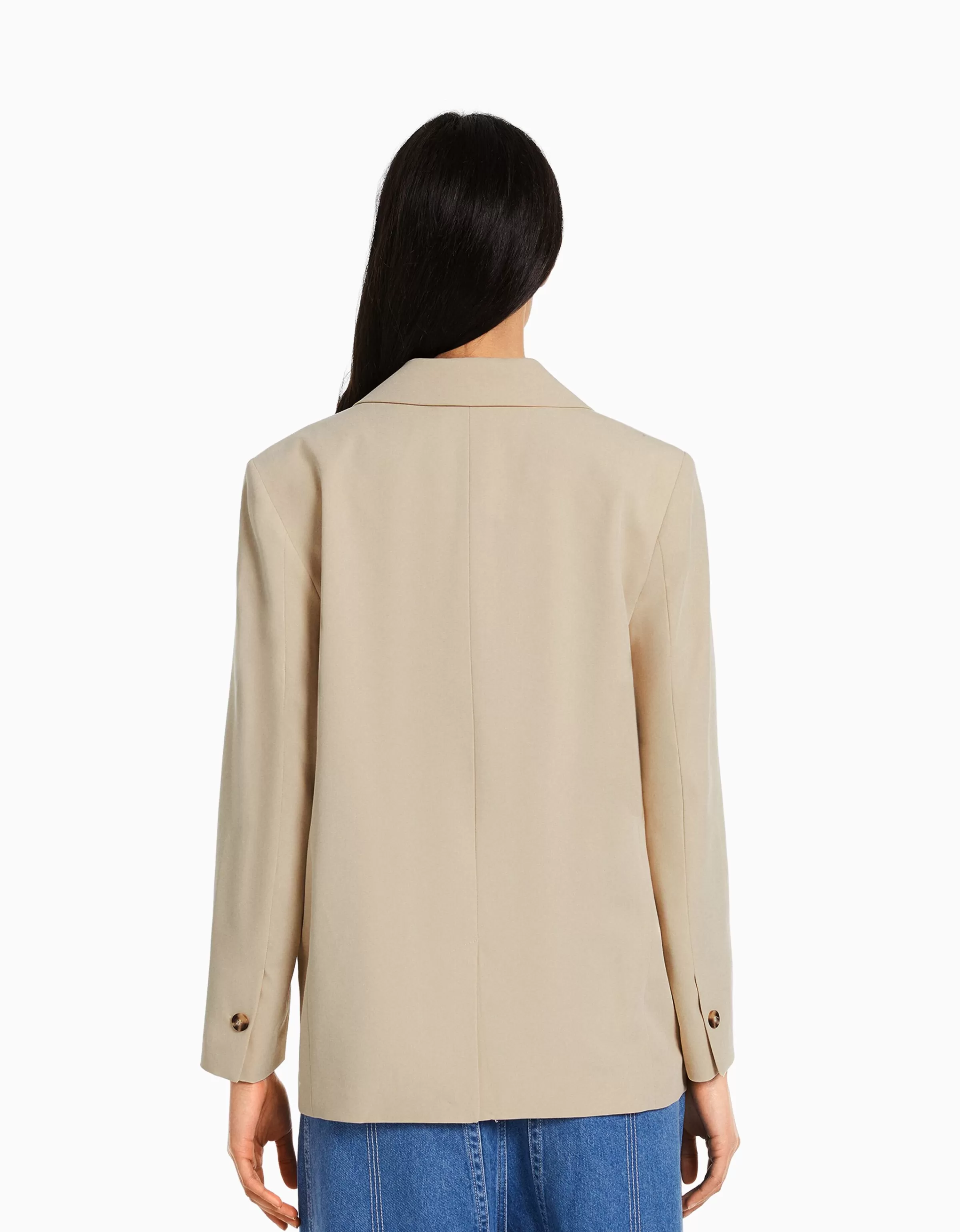 BERSHKA Vestes*Blazer tailoring croisé regular fit coupe féminine Sable