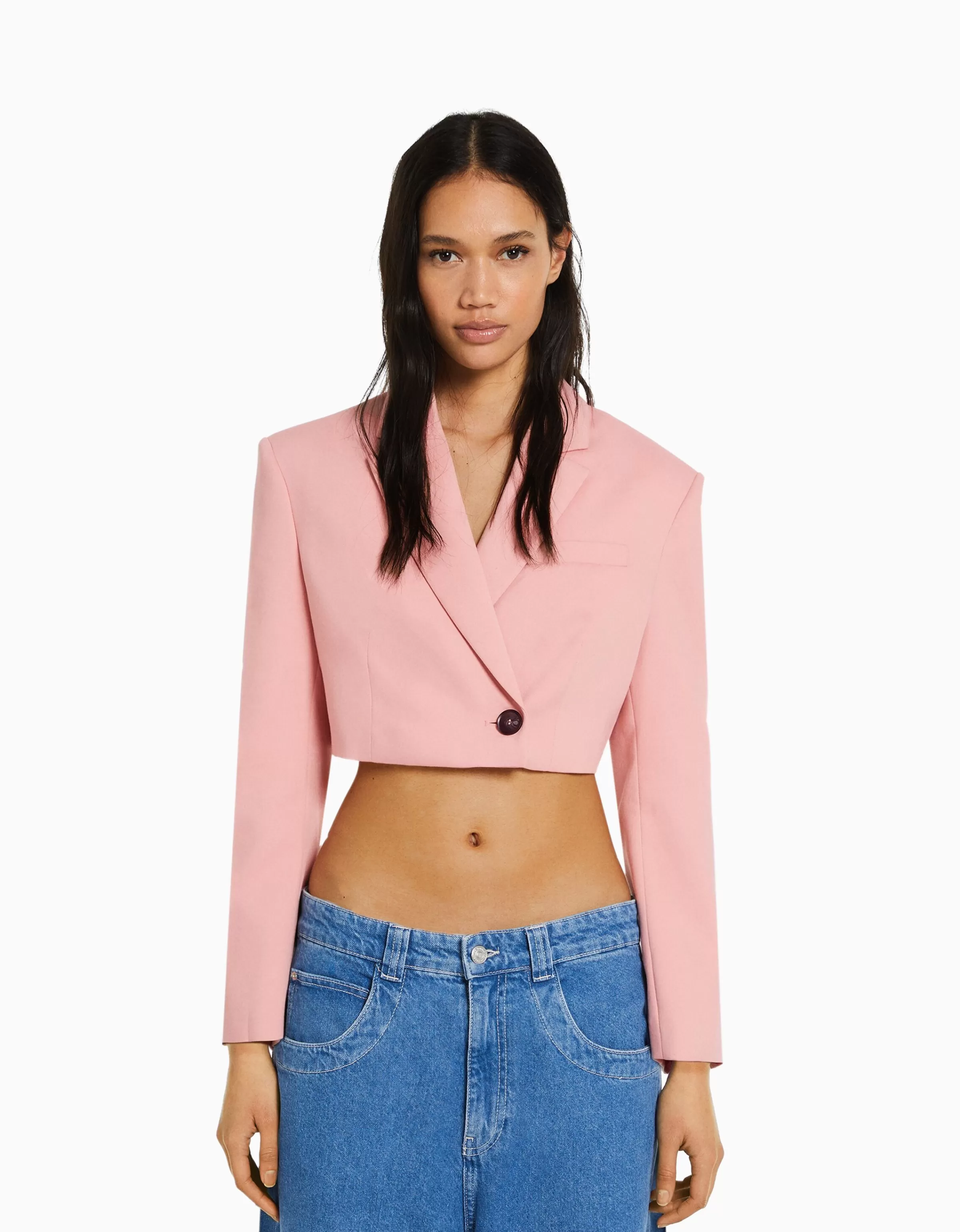 BERSHKA Vestes*Blazer tailoring cropped serge Rose