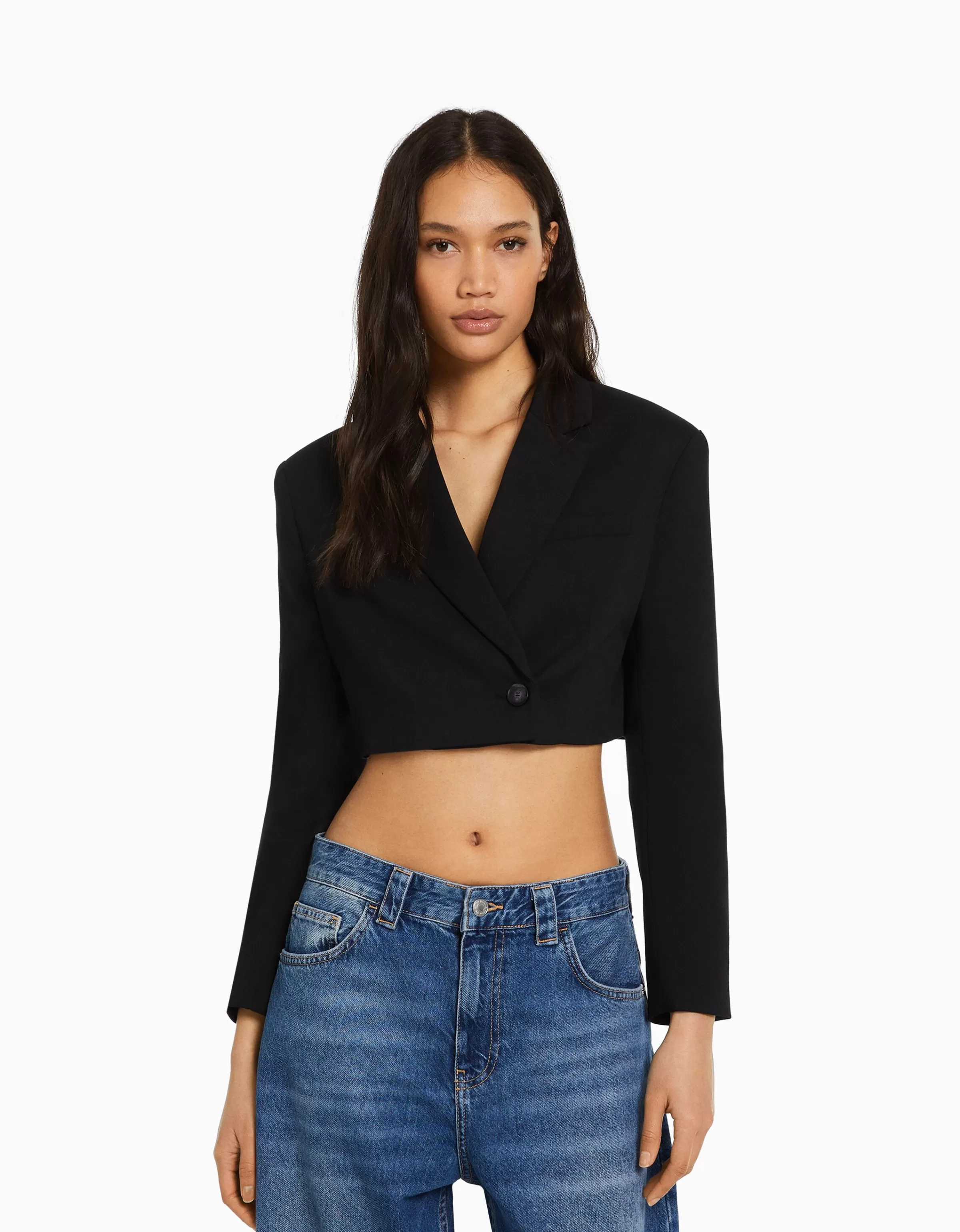 BERSHKA Vestes*Blazer tailoring cropped serge Rose