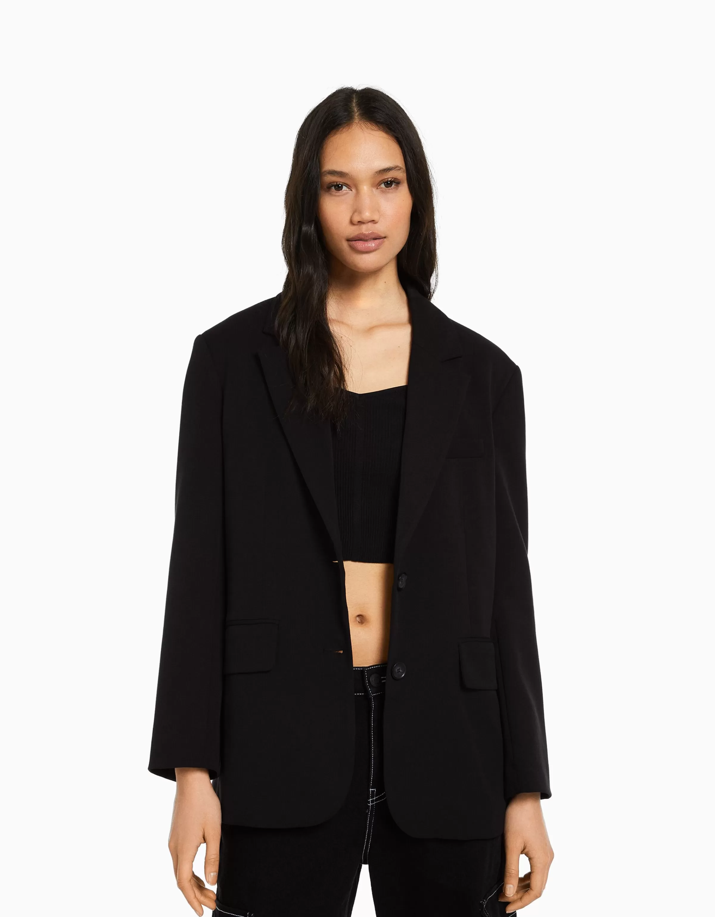 BERSHKA Vêtements*Blazer tailoring loose fit coupe féminine Noir