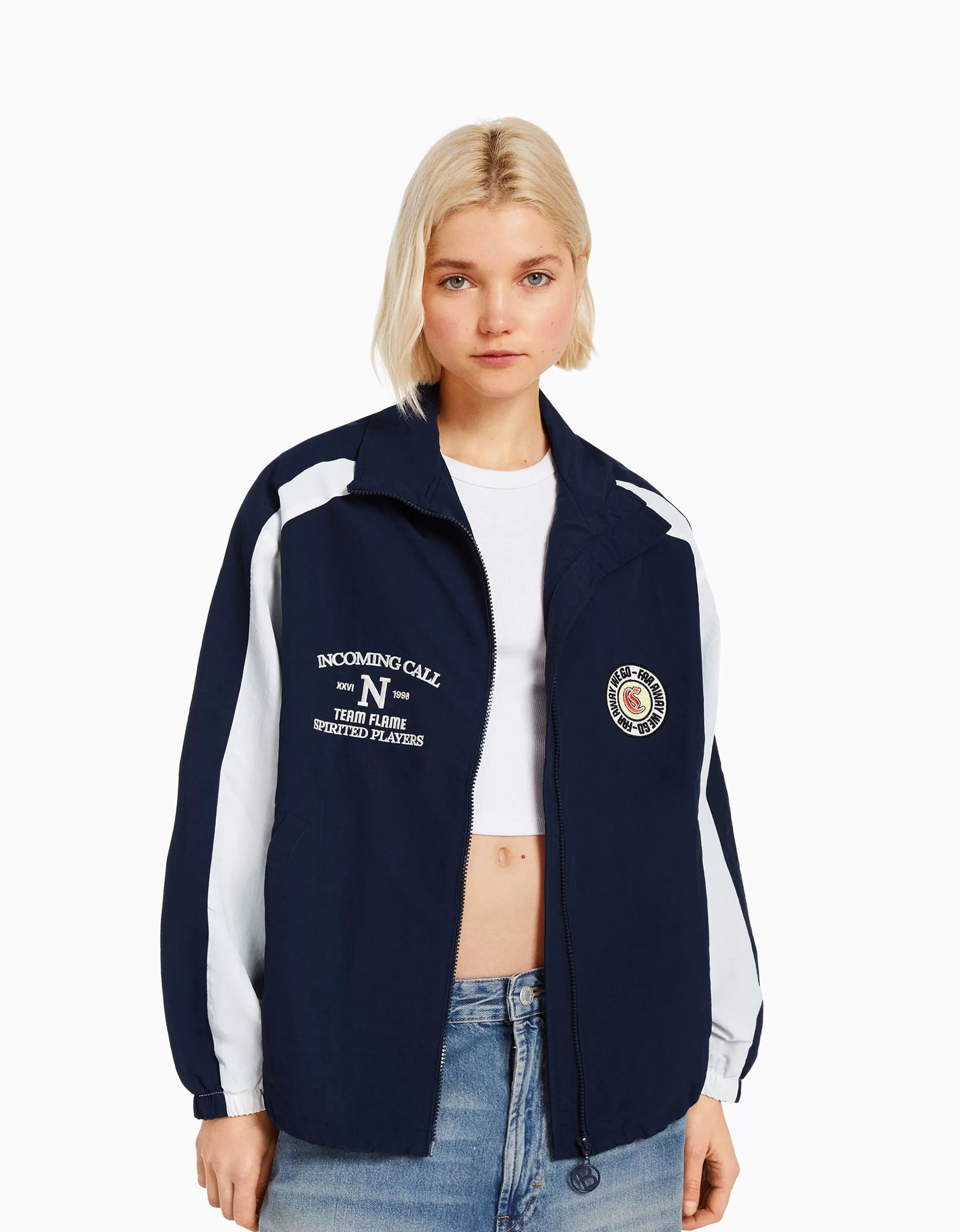 BERSHKA Vêtements*Blouson bandes contrastes Marine