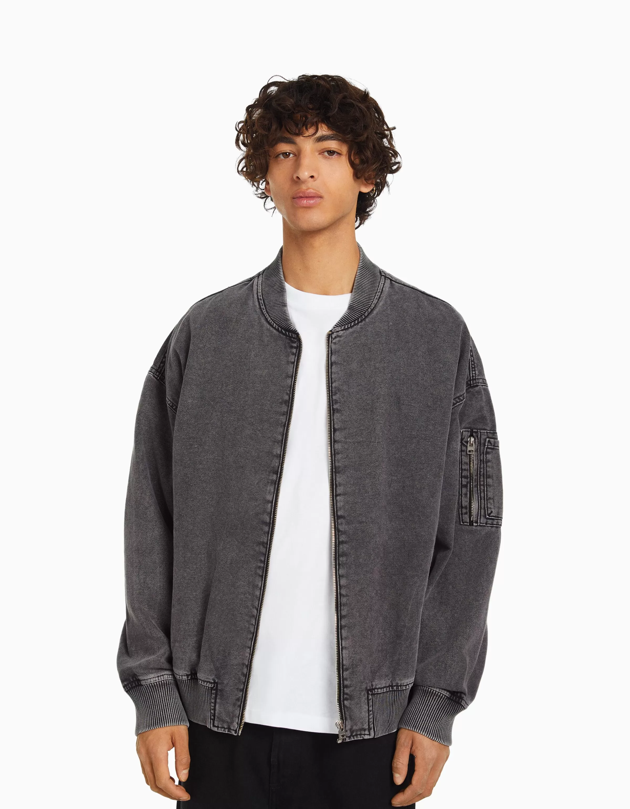 BERSHKA Blousons et manteaux*Blouson bomber coton Bleu clair