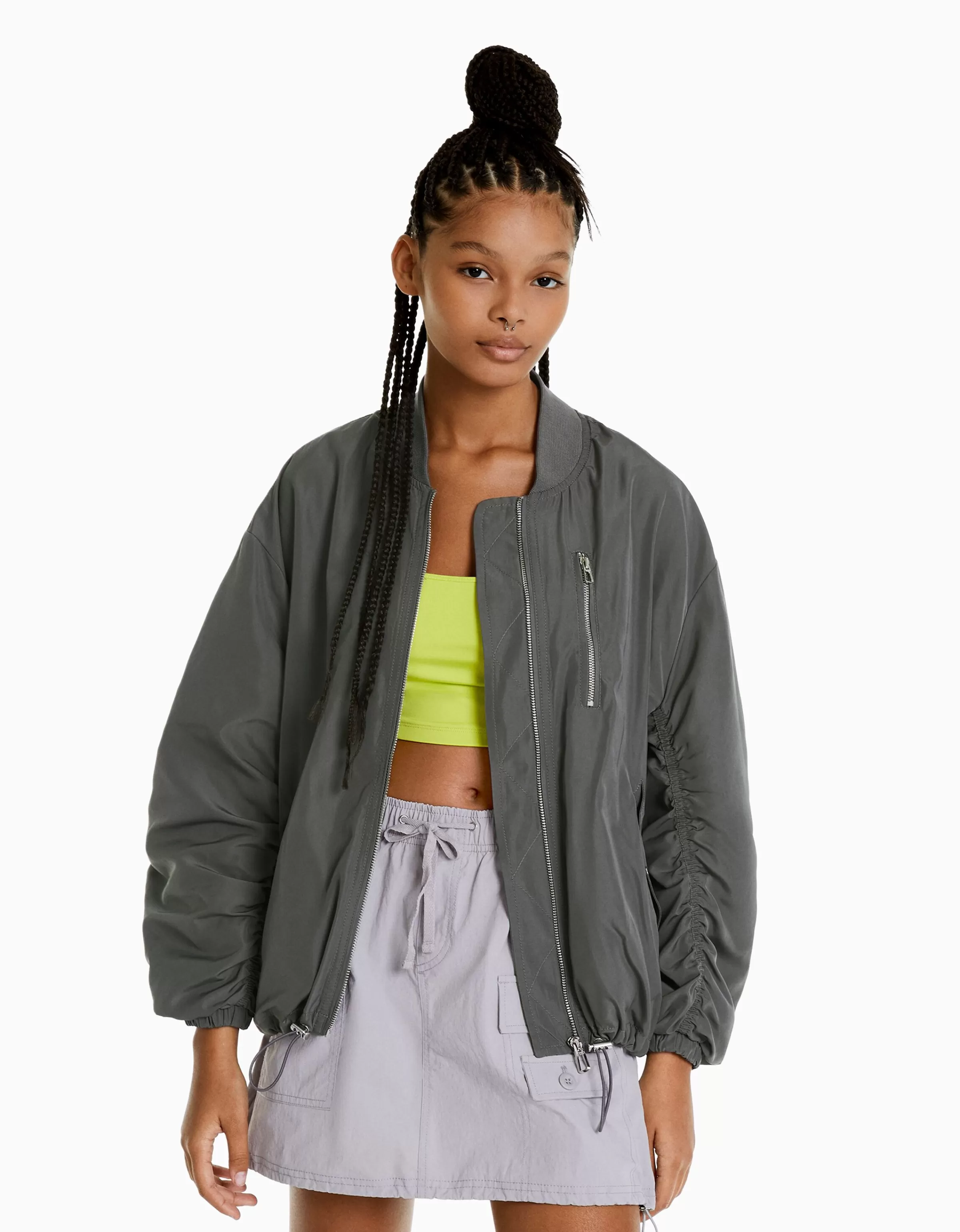 BERSHKA Vêtements*Blouson bomber effet nylon Gris