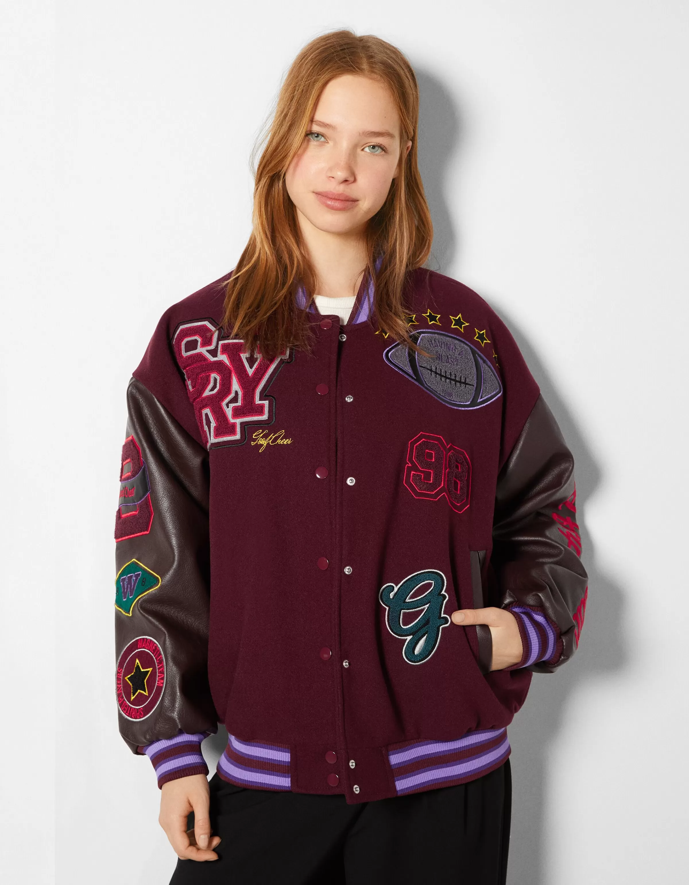 BERSHKA Vestes*Blouson bomber varsity Rouge