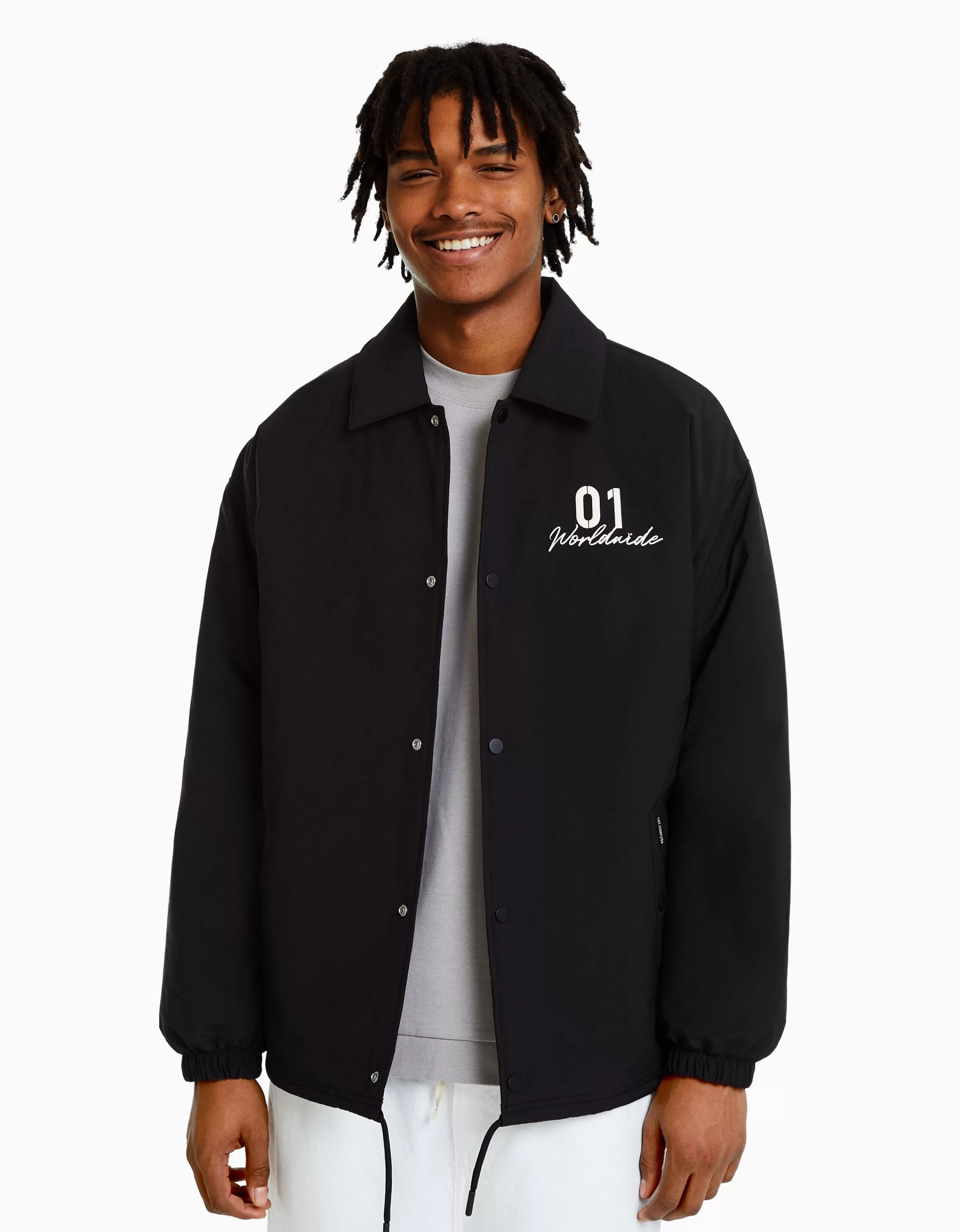 BERSHKA Vêtements*Blouson imprimé dos Noir