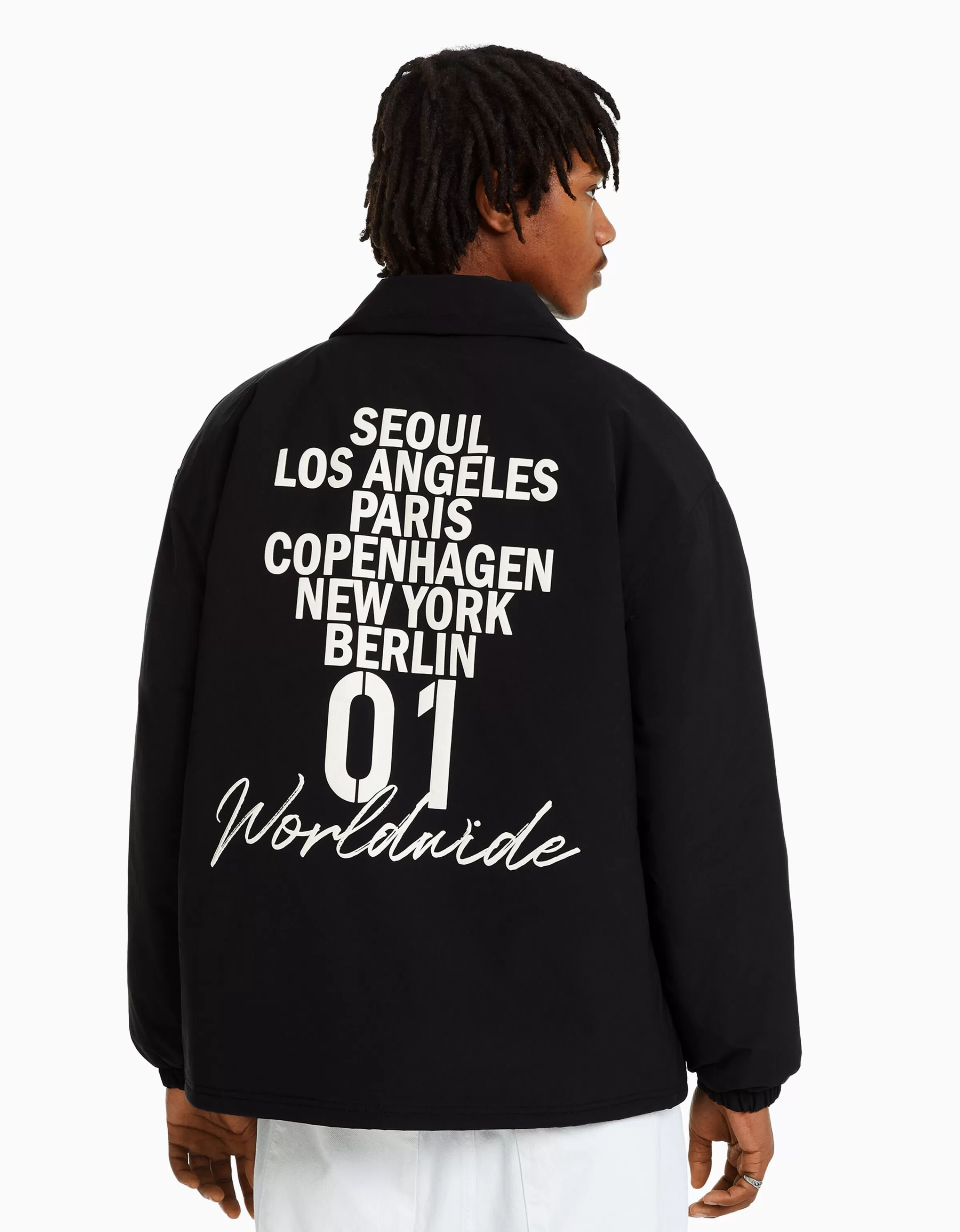 BERSHKA Vêtements*Blouson imprimé dos Noir