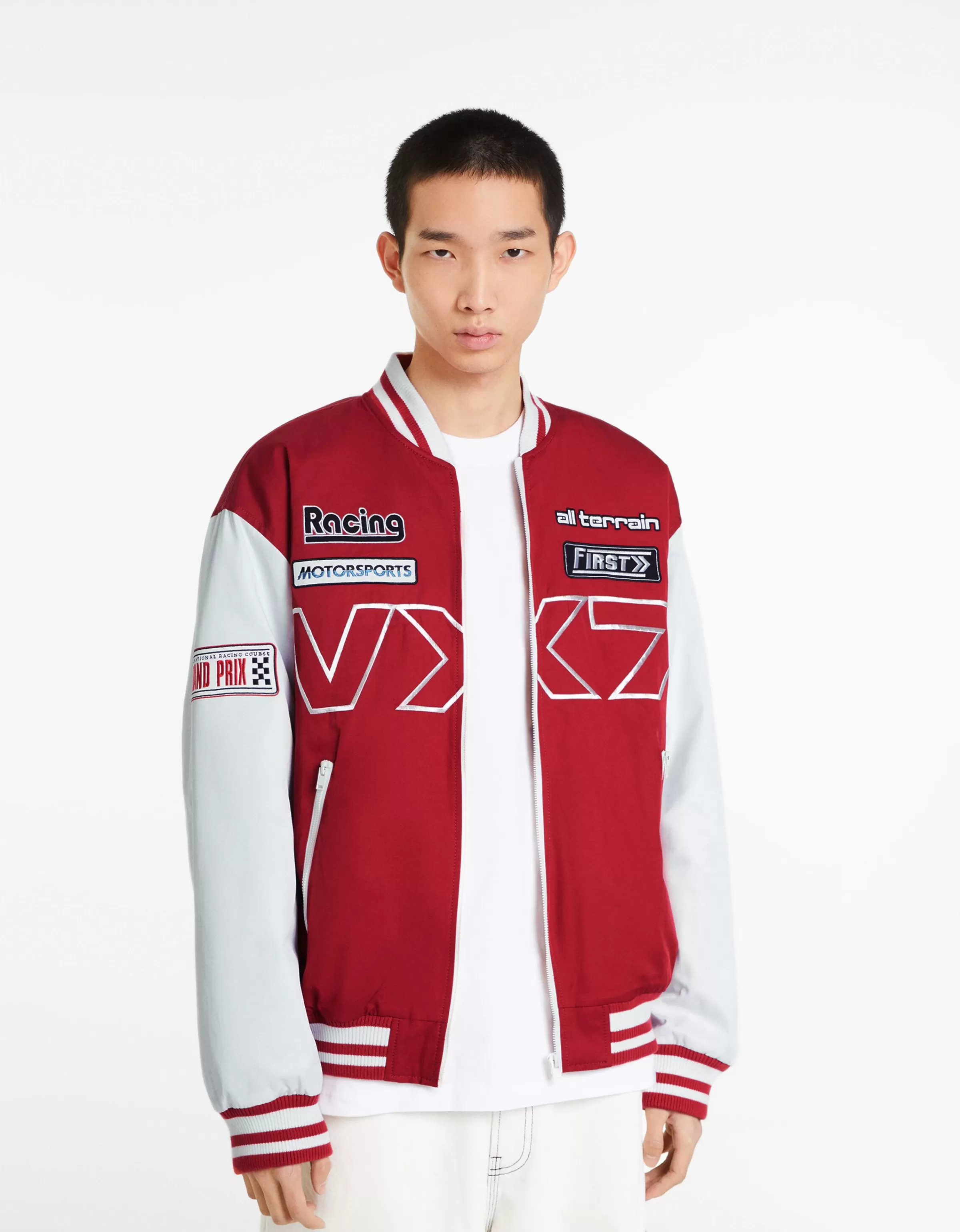 BERSHKA Vêtements*Blouson racing effet nylon Rouge