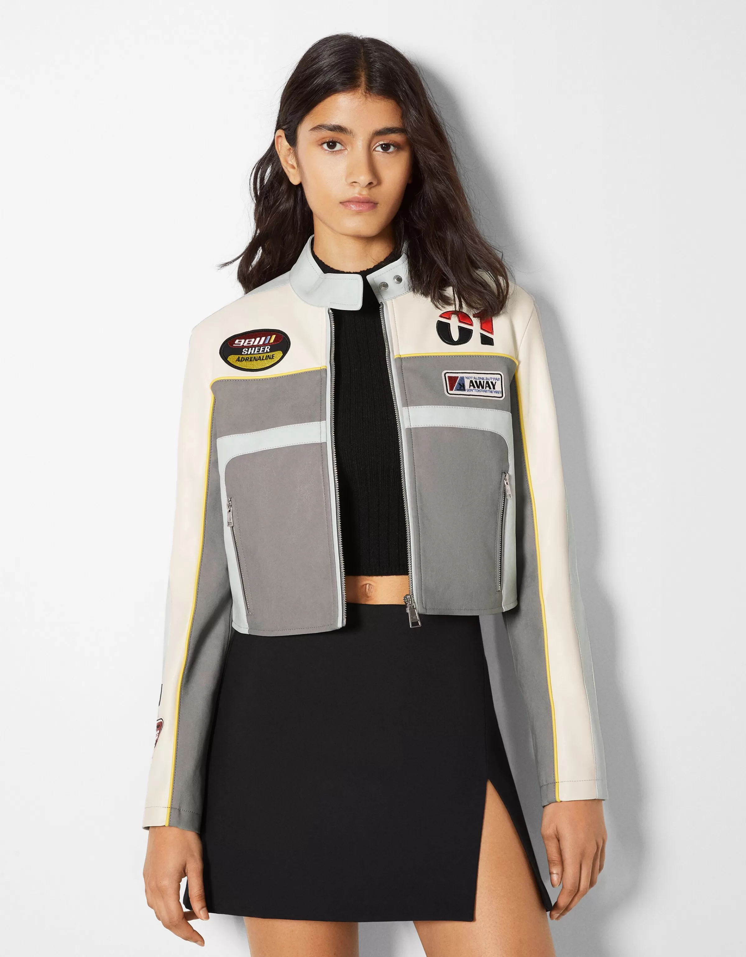 BERSHKA Vestes*Blouson racing similicuir Bleu