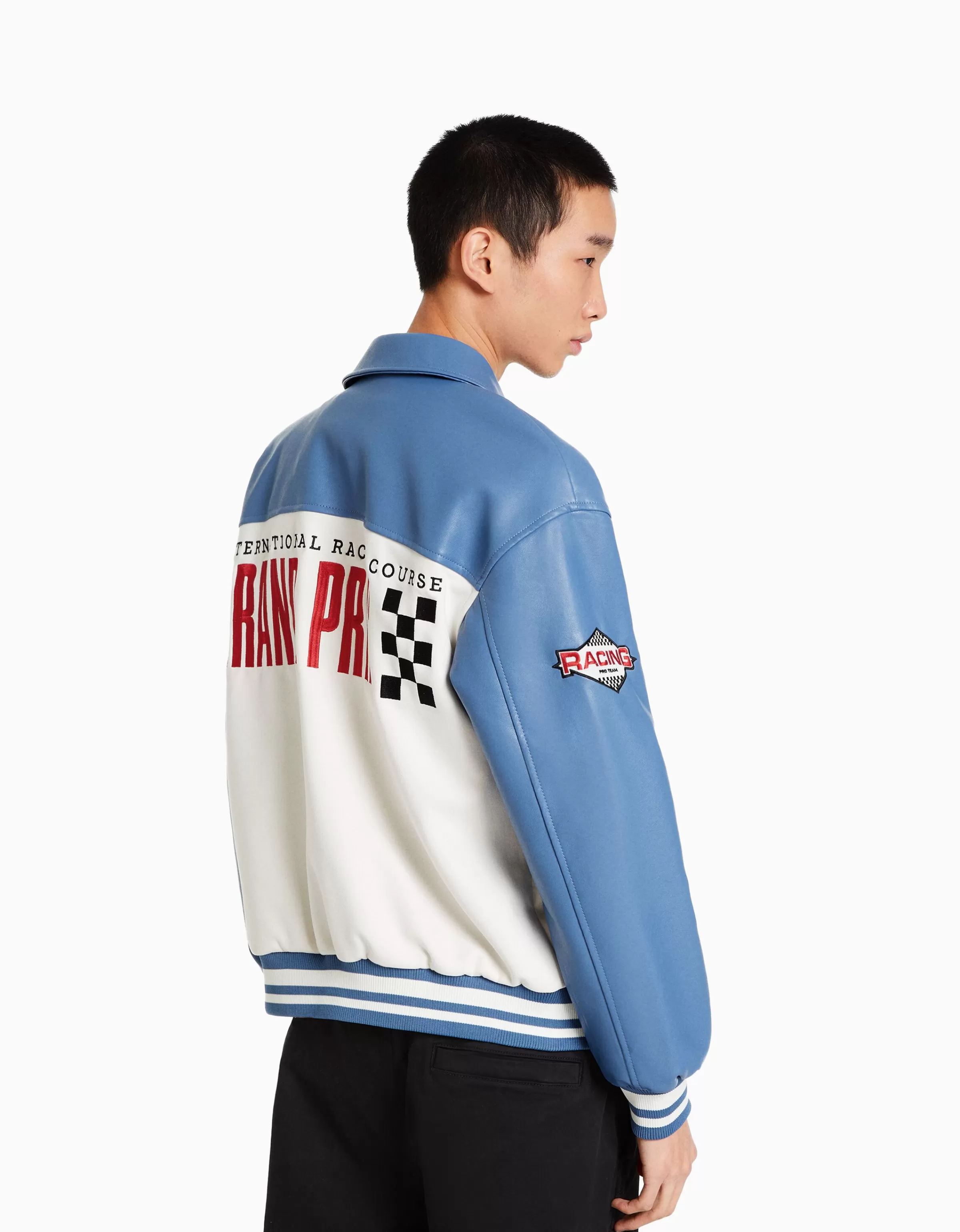 BERSHKA Blousons et manteaux*Blouson racing suédine et similicuir Bleu