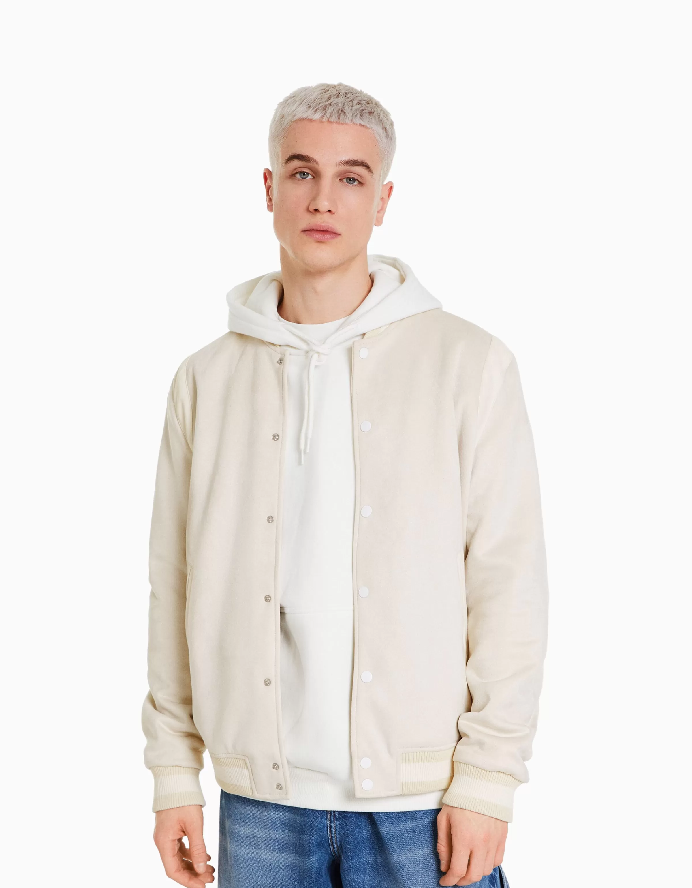 BERSHKA Vêtements*Blouson suédine et similicuir Écru