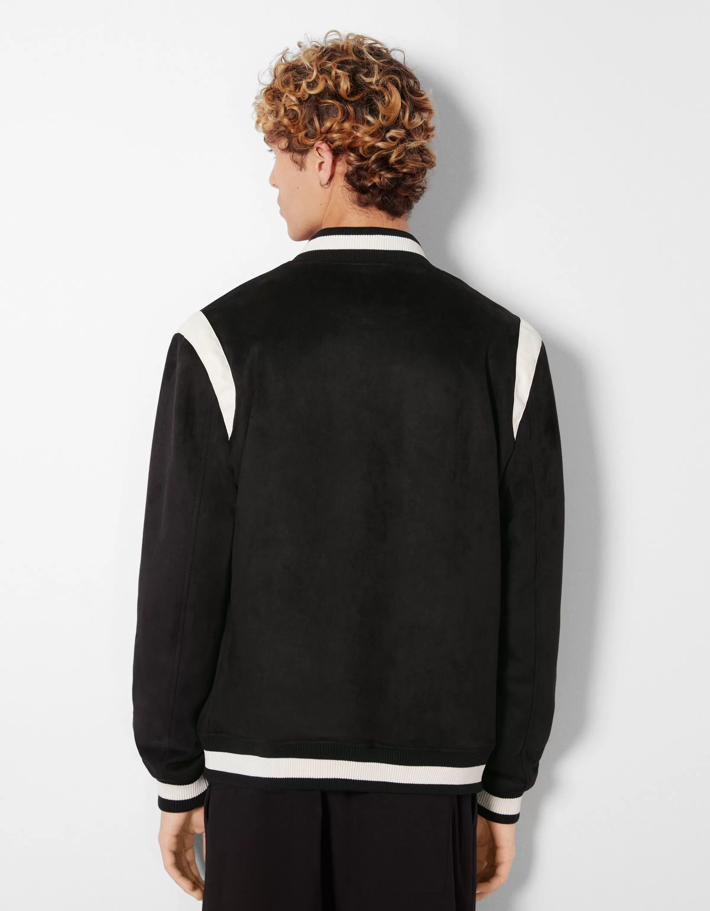 BERSHKA Basiques*Blouson suédine et similicuir Écru