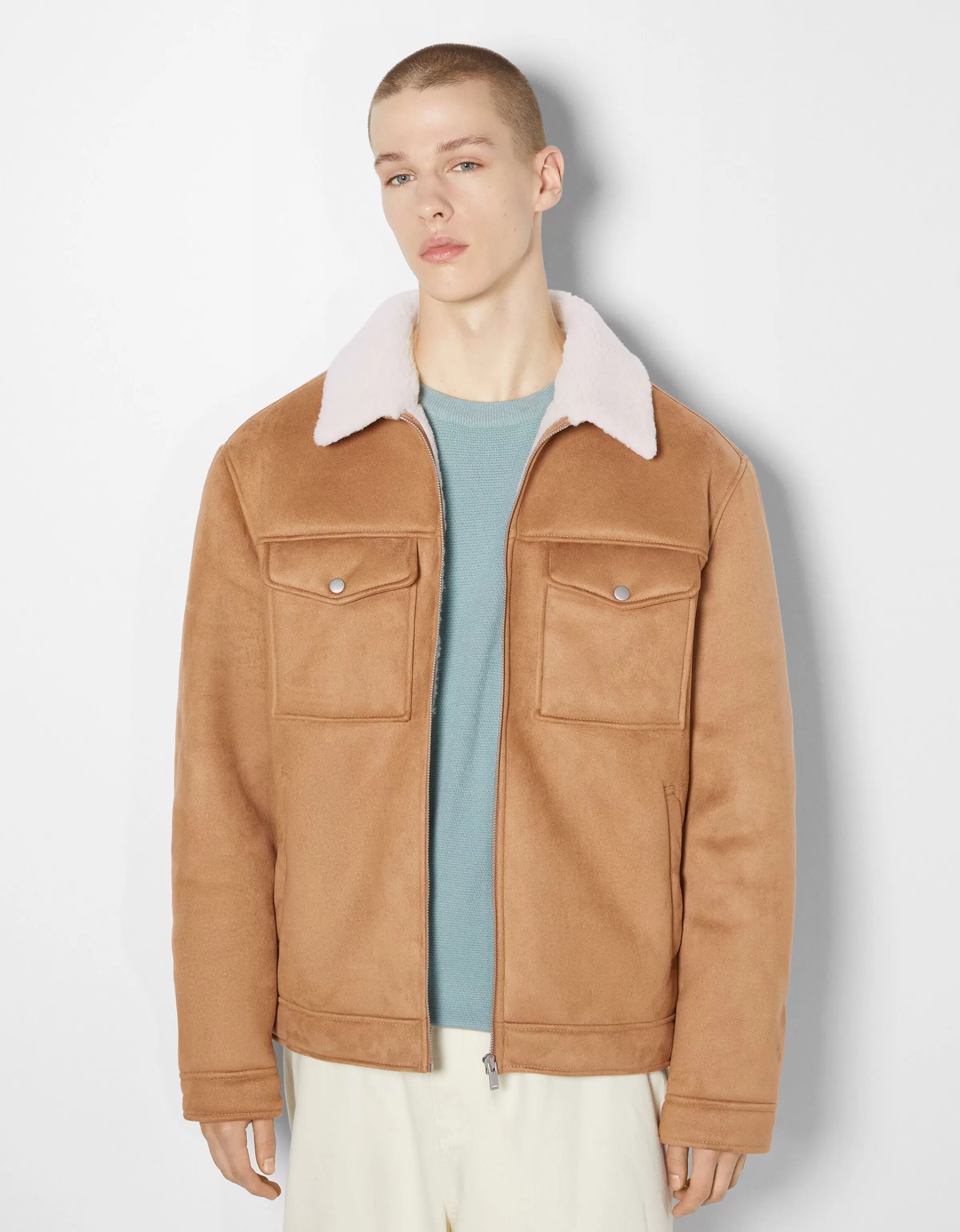 BERSHKA Blousons et manteaux*Blouson trucker suédine doublure Camel