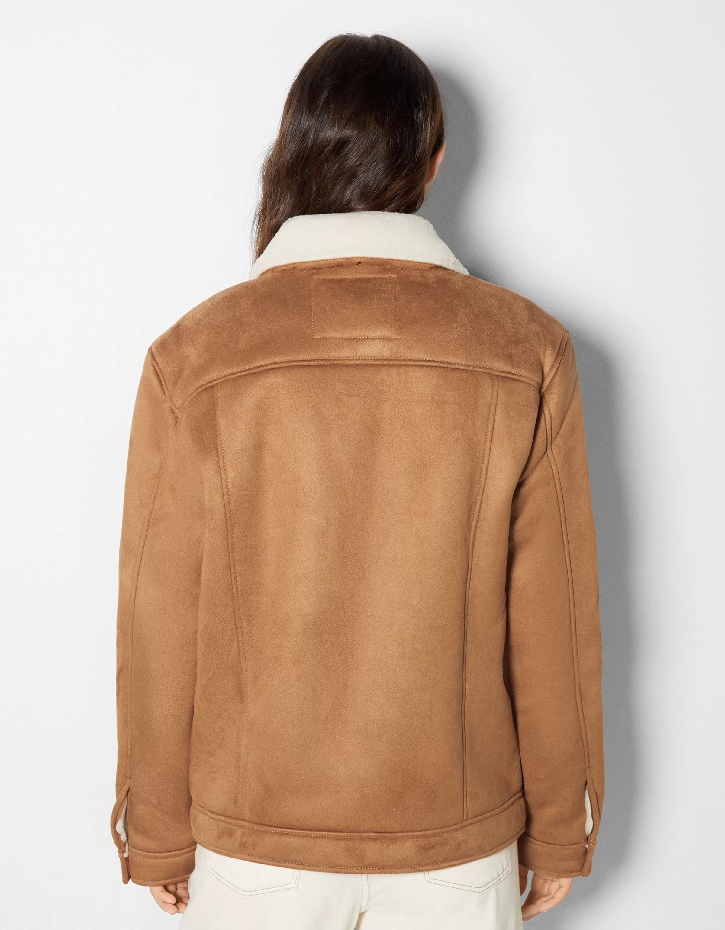 BERSHKA Vestes*Blouson trucker suédine doublure Camel