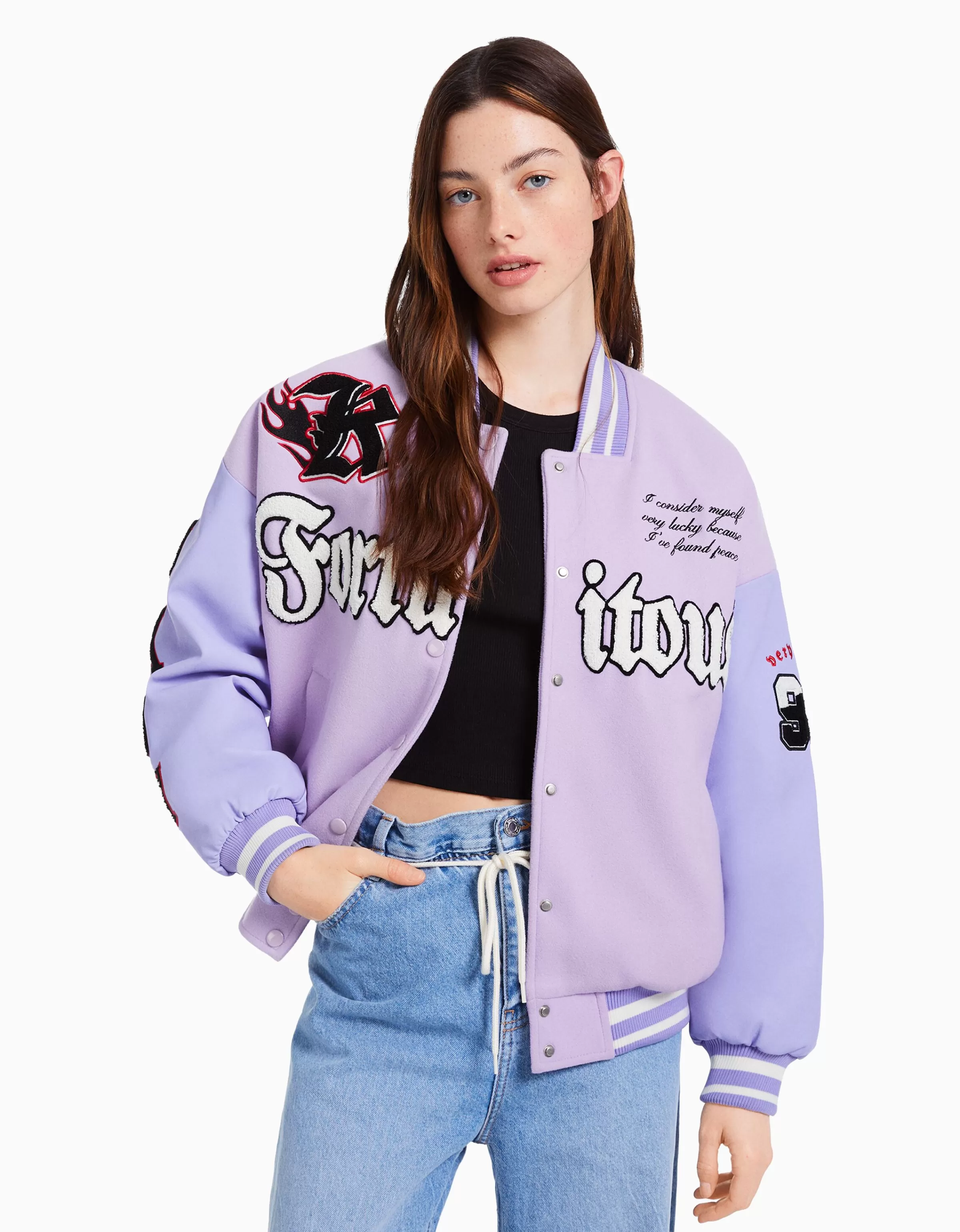 BERSHKA Vestes*Blouson varsity Violet