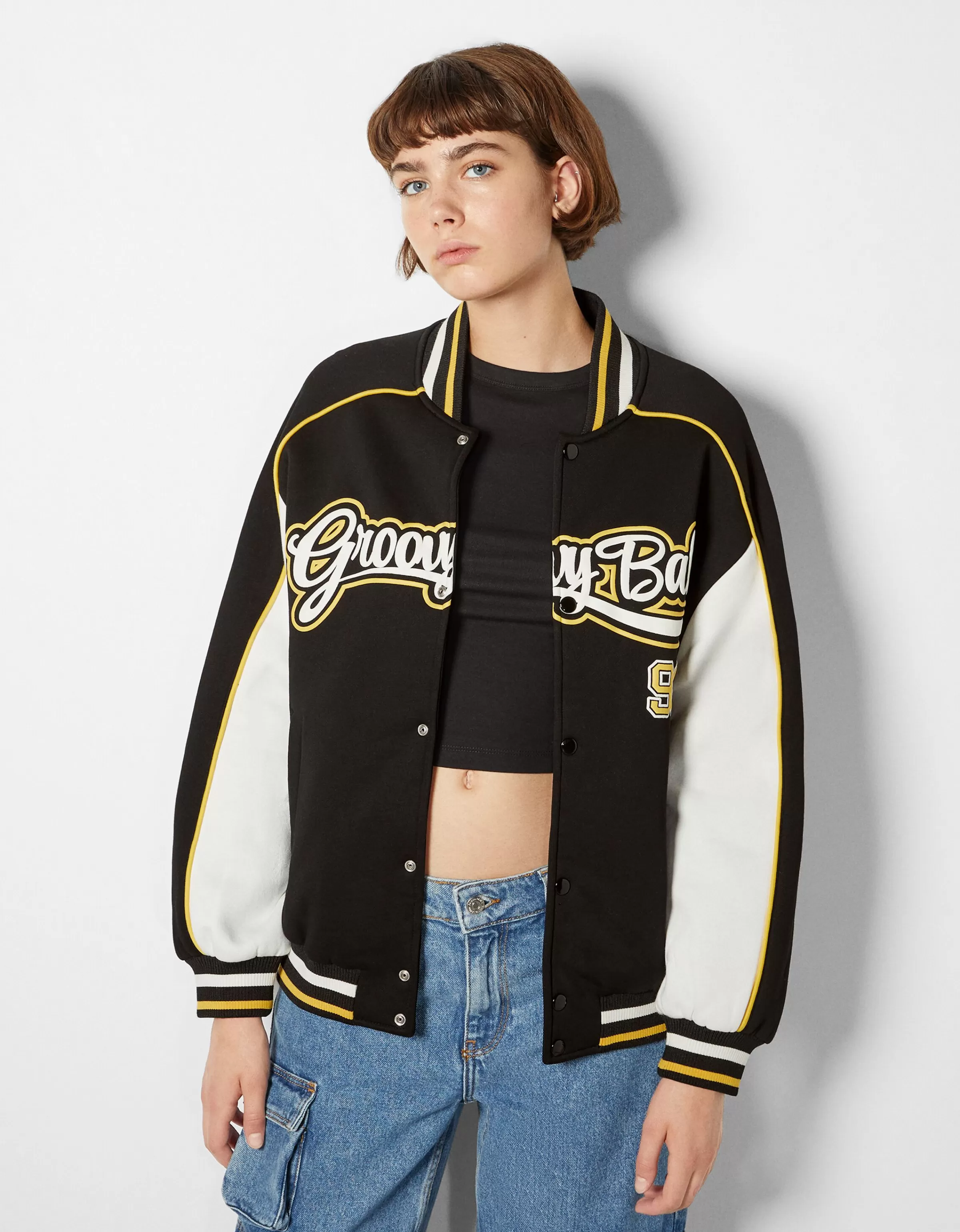 BERSHKA Varsity*Blouson varsity Noir