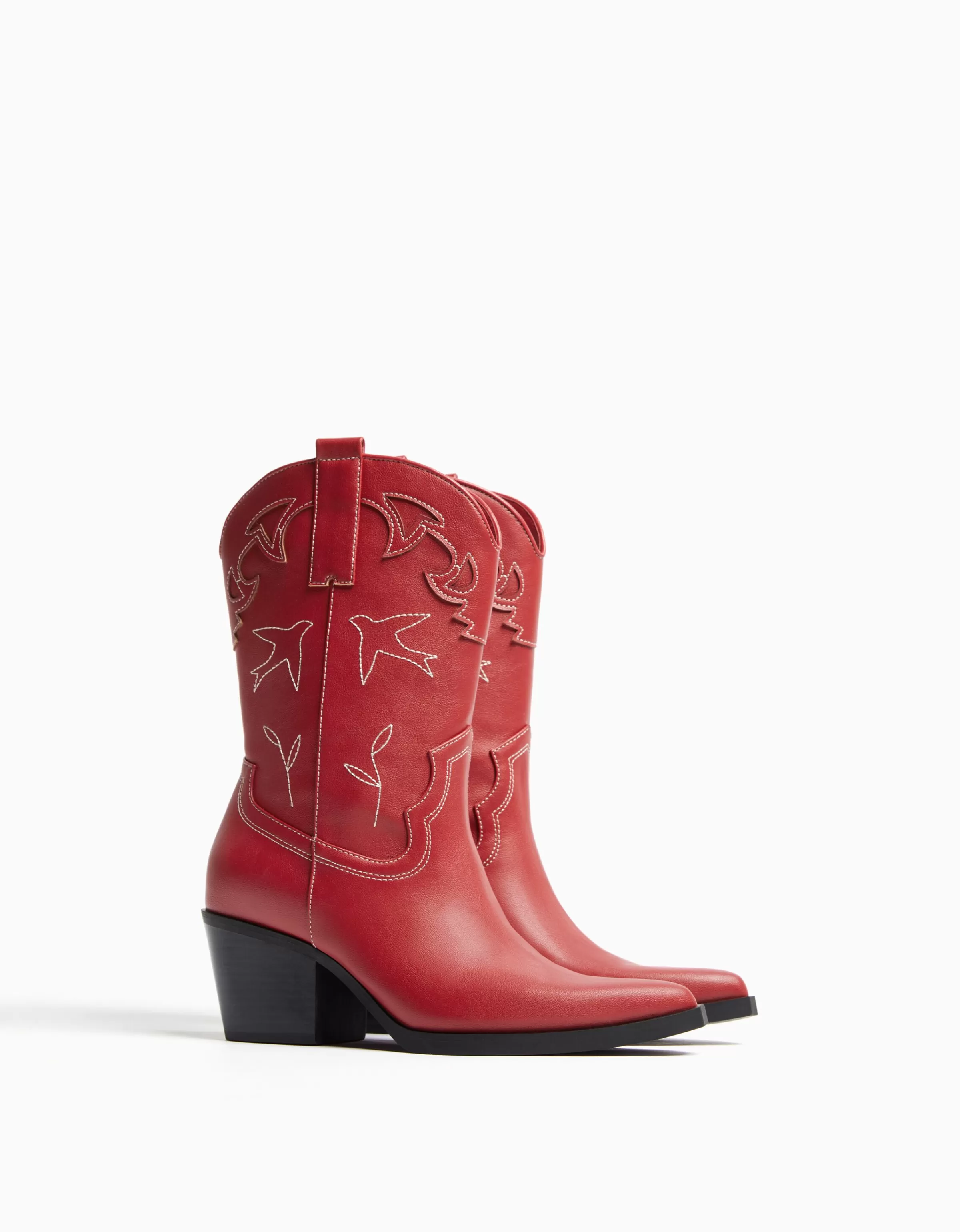 BERSHKA New*Bottes à talon style cowboy Rouge