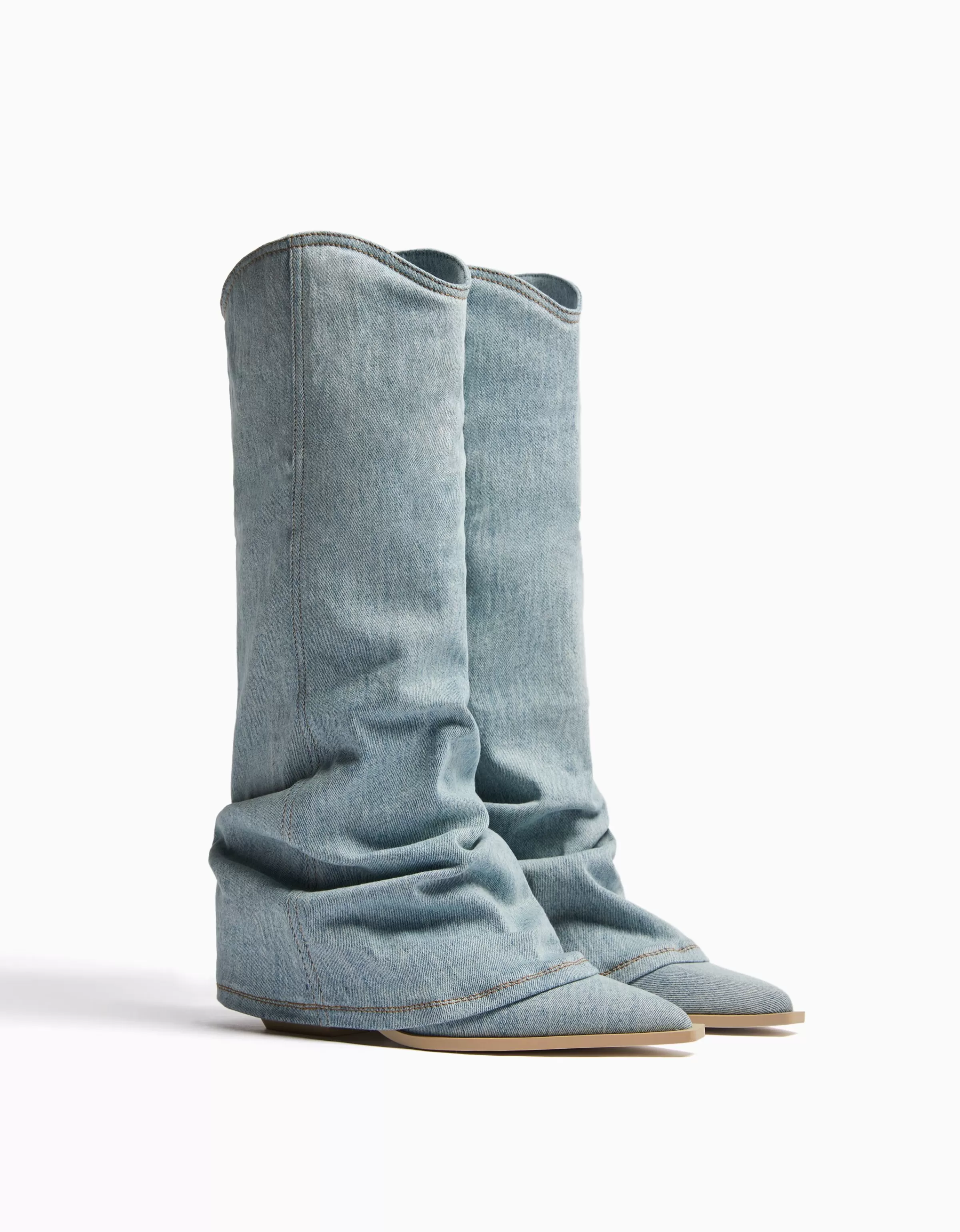 BERSHKA Chaussures*Bottes cowboy denim talon Bleu lavé