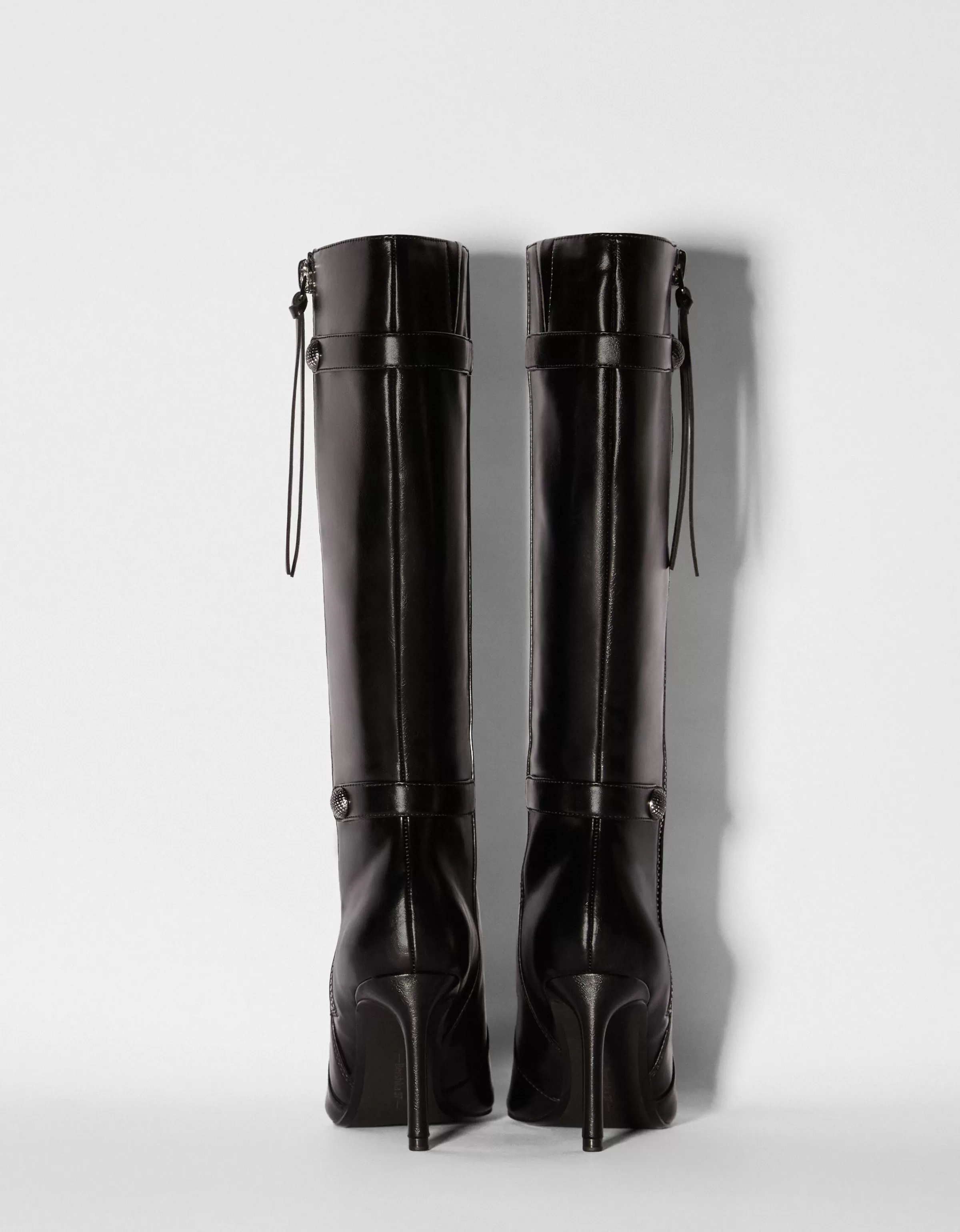 BERSHKA Bottes*Bottes talon aiguille détails métallisés Noir