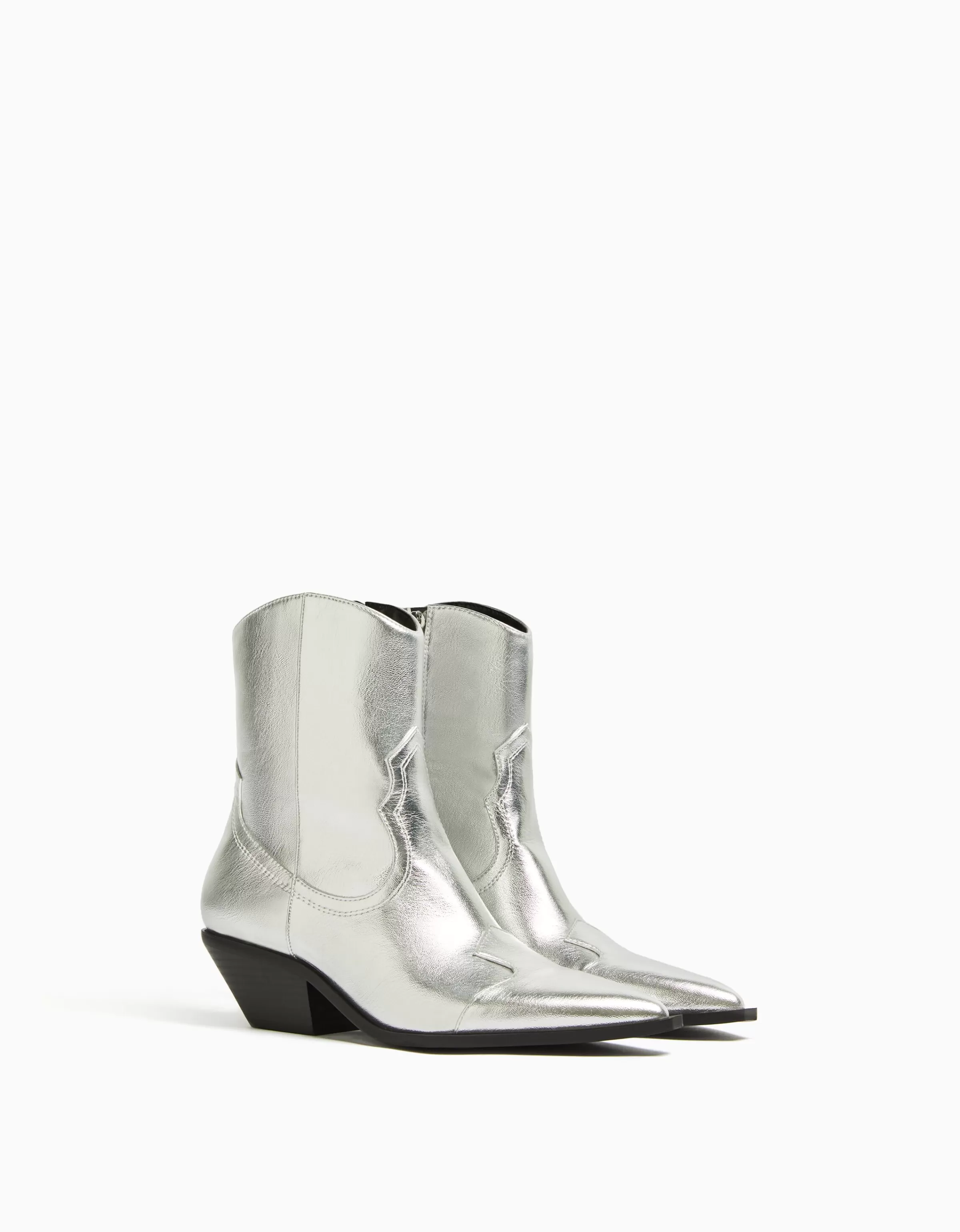 BERSHKA Cowboy*Bottines cowboy à talon Argent