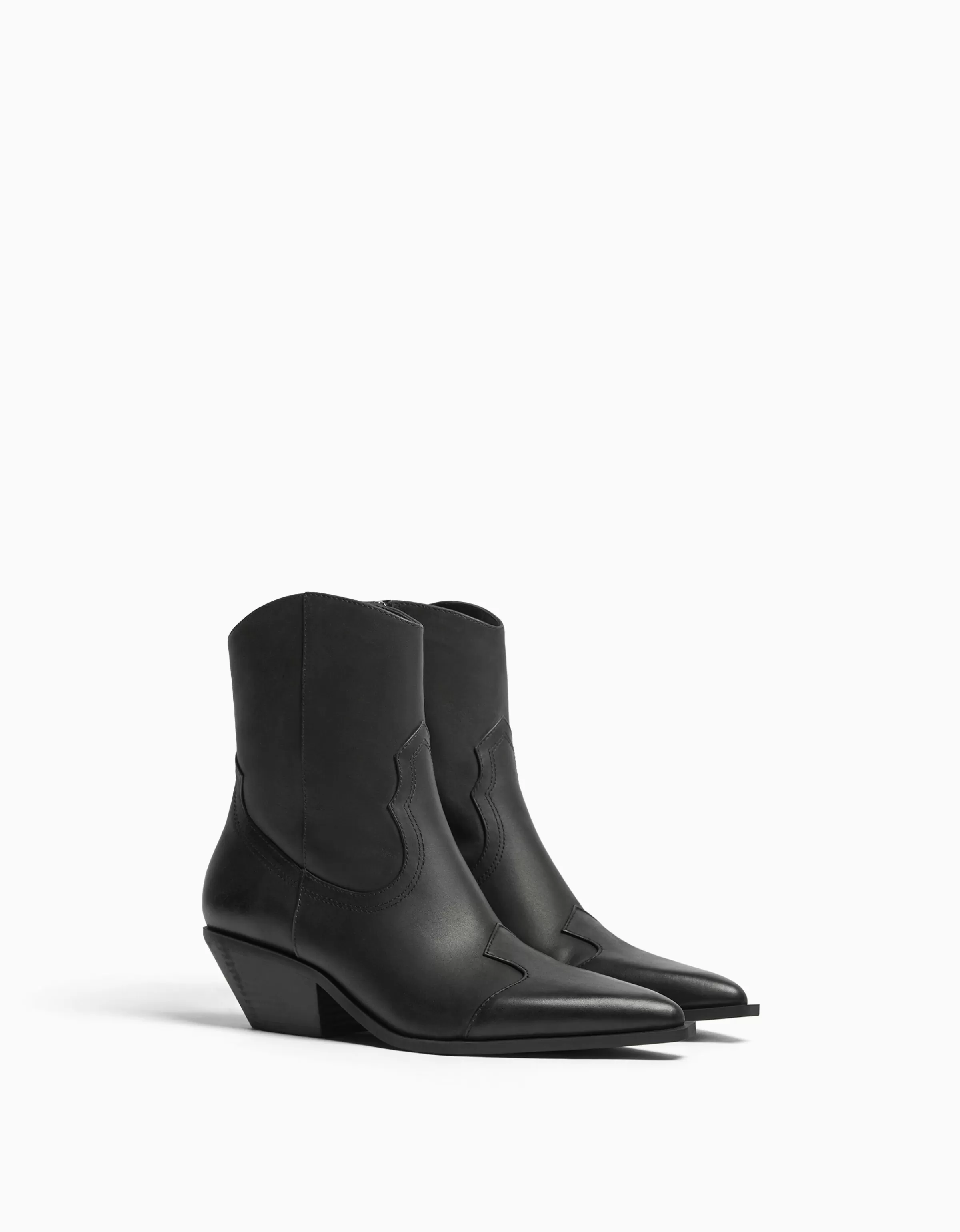 BERSHKA Similicuir*Bottines cowboy à talon CUIR Sable