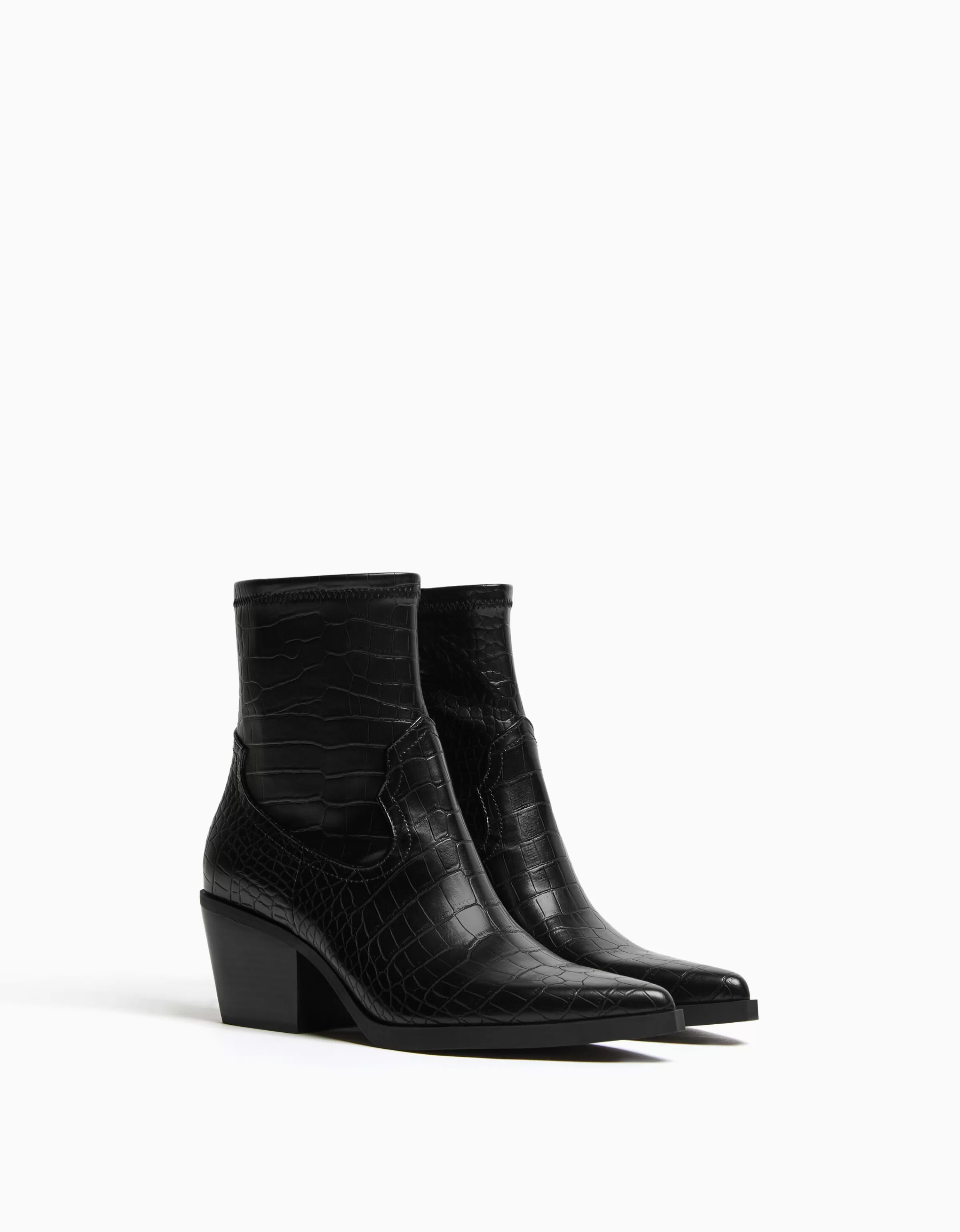 BERSHKA Chaussures*Bottines cowboy gravure motif animal Noir