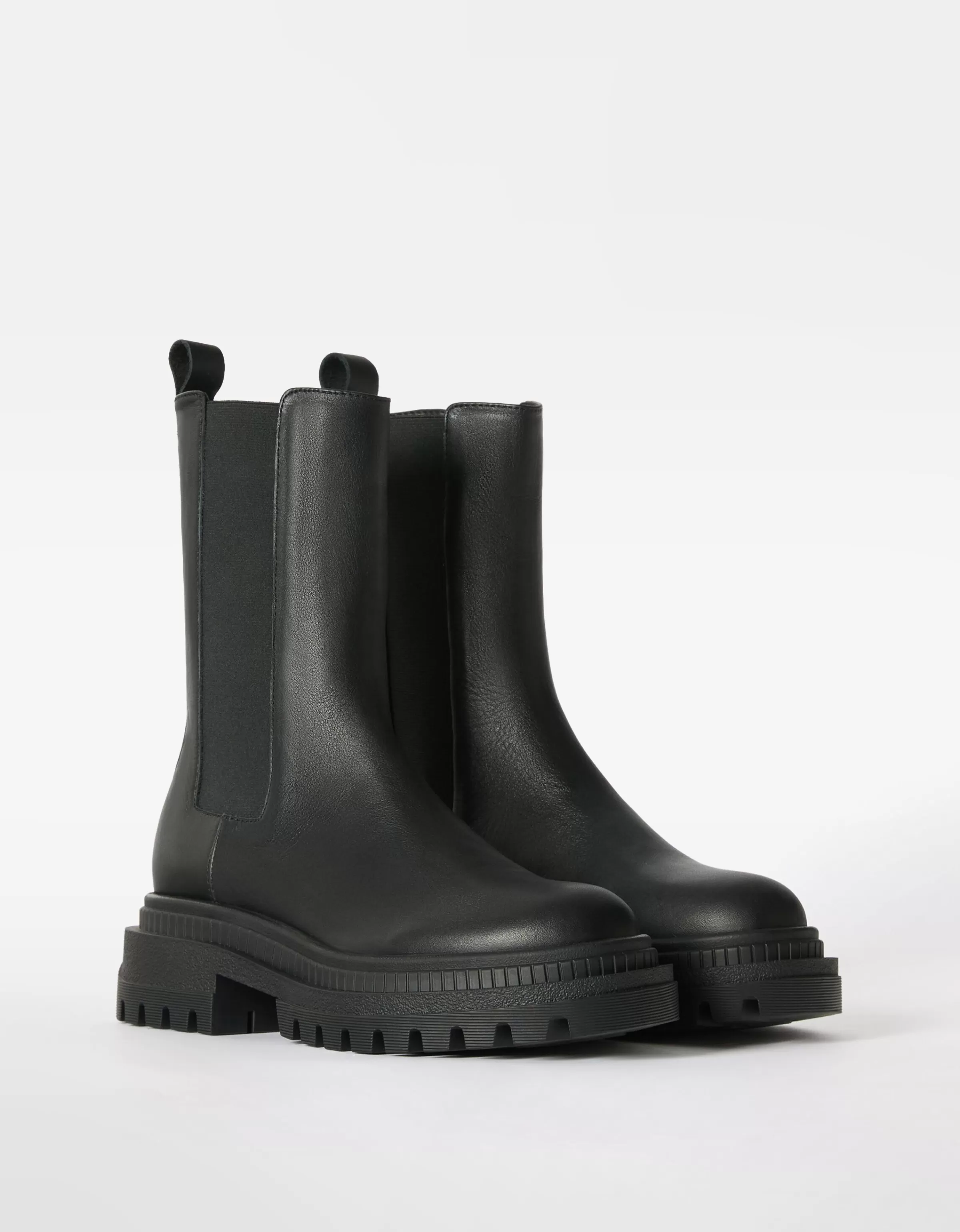 BERSHKA Similicuir*Bottines plates avec bandes élastiques CUIR Noir