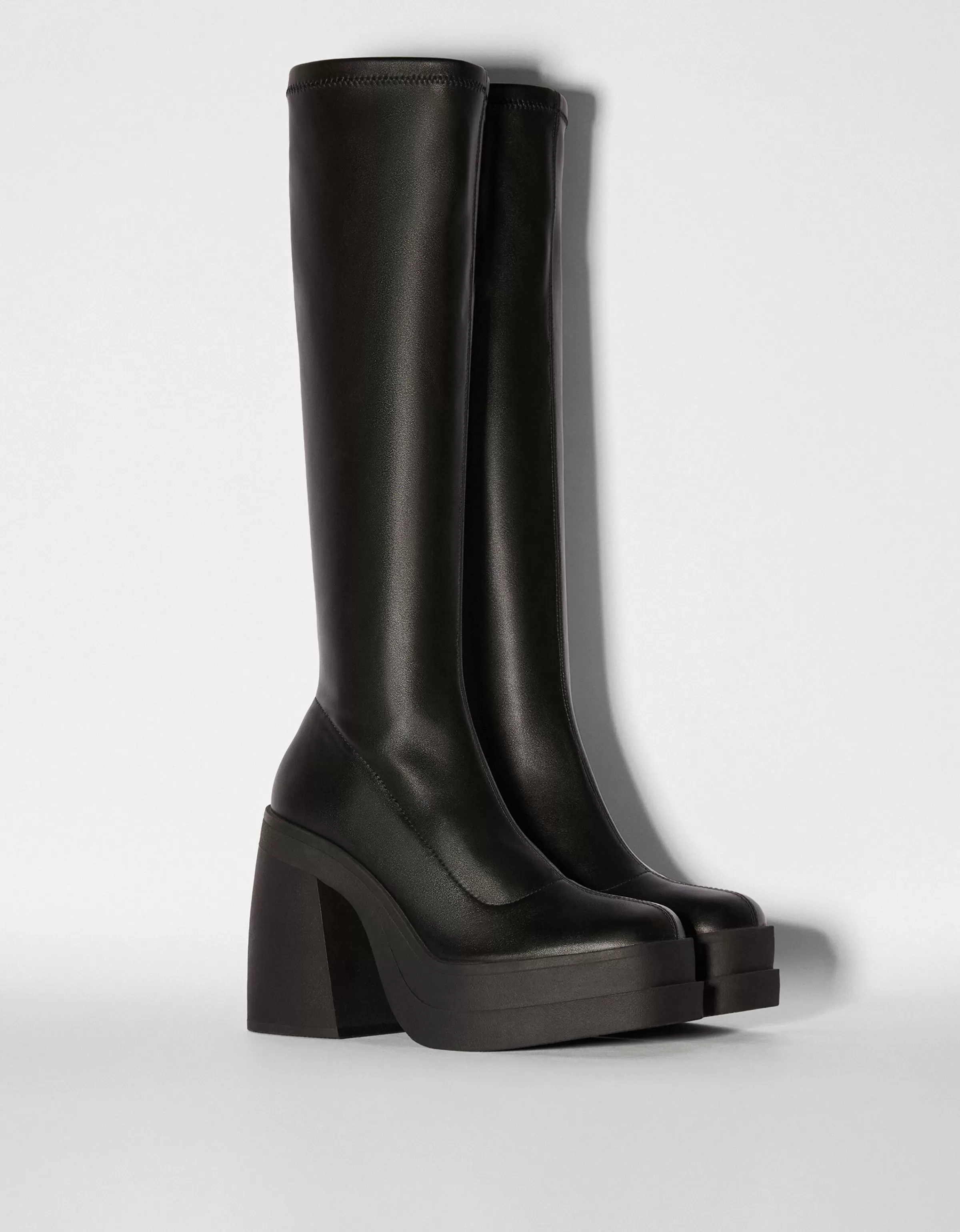 BERSHKA Bottes*Bottines talon plateforme moulantes Noir