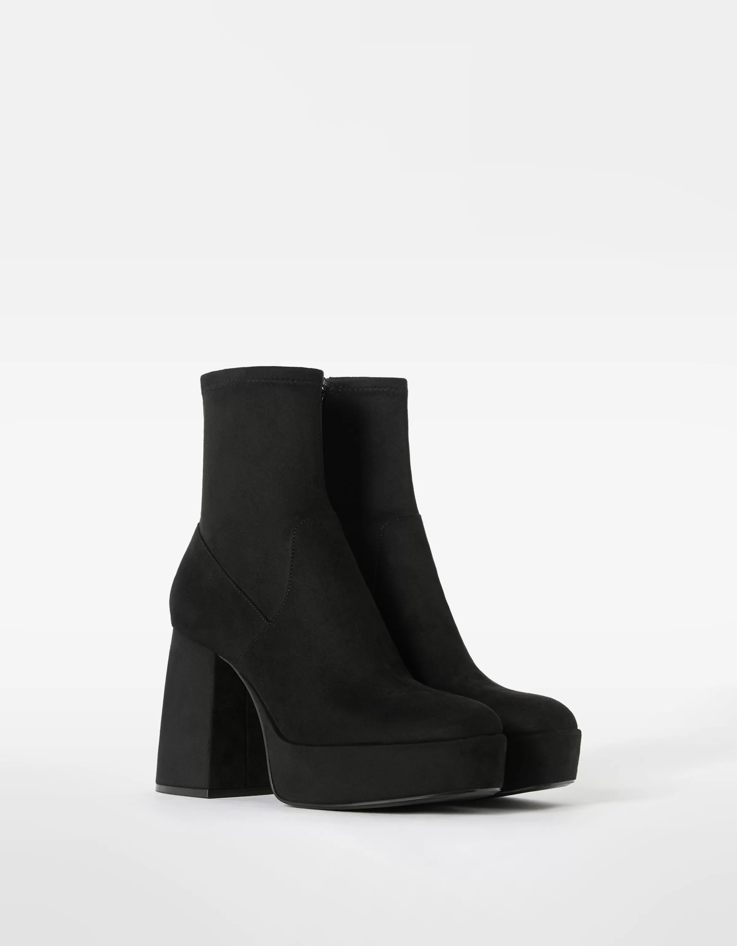 BERSHKA Chaussures*Bottines talon plateforme moulantes Noir