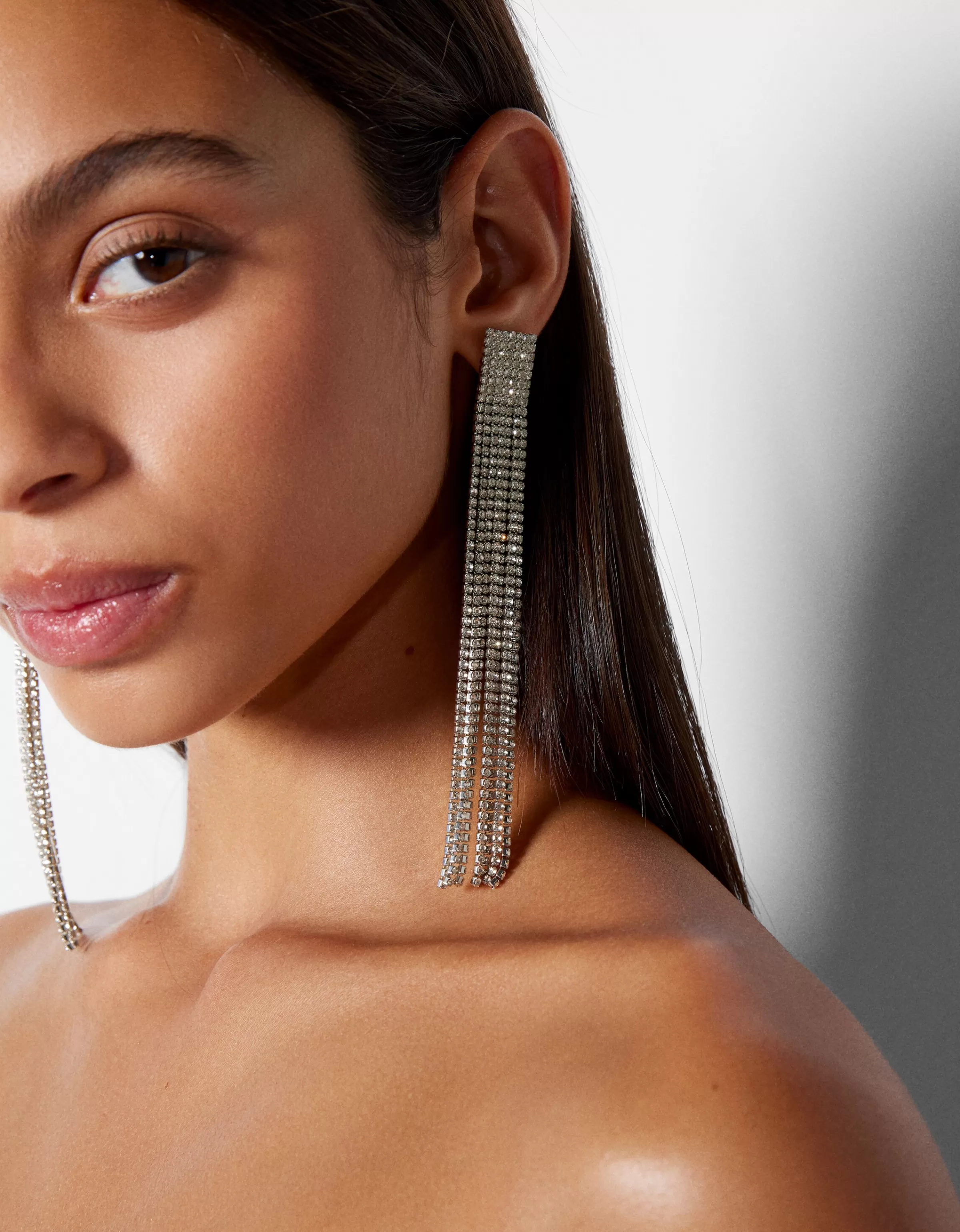 BERSHKA Party*Boucles d’oreilles cascade pierres fantaisie Argent