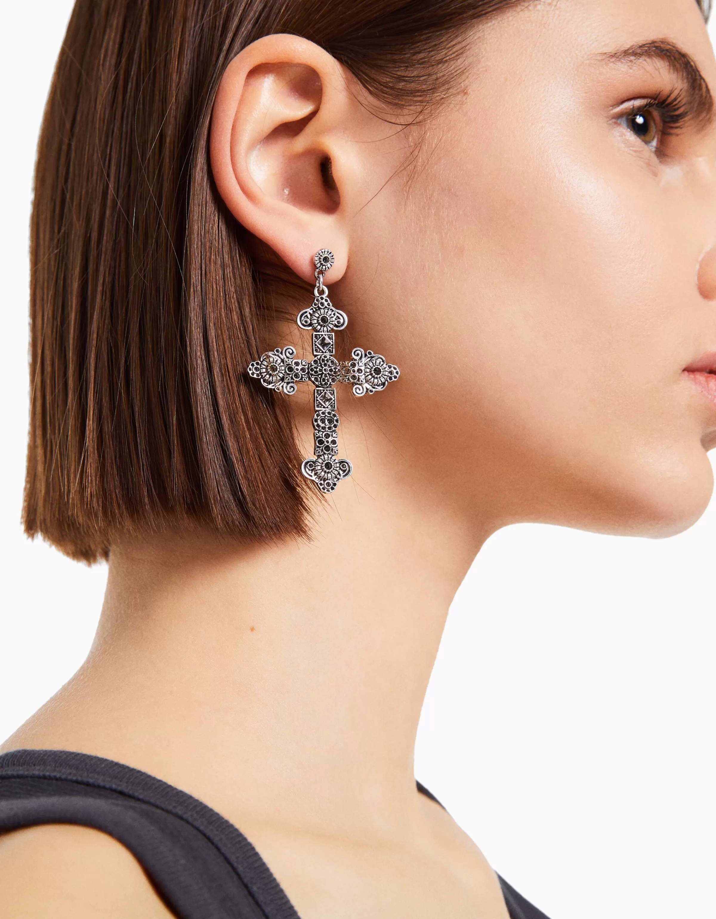 BERSHKA Tout voir*Boucles d’oreilles croix Argent