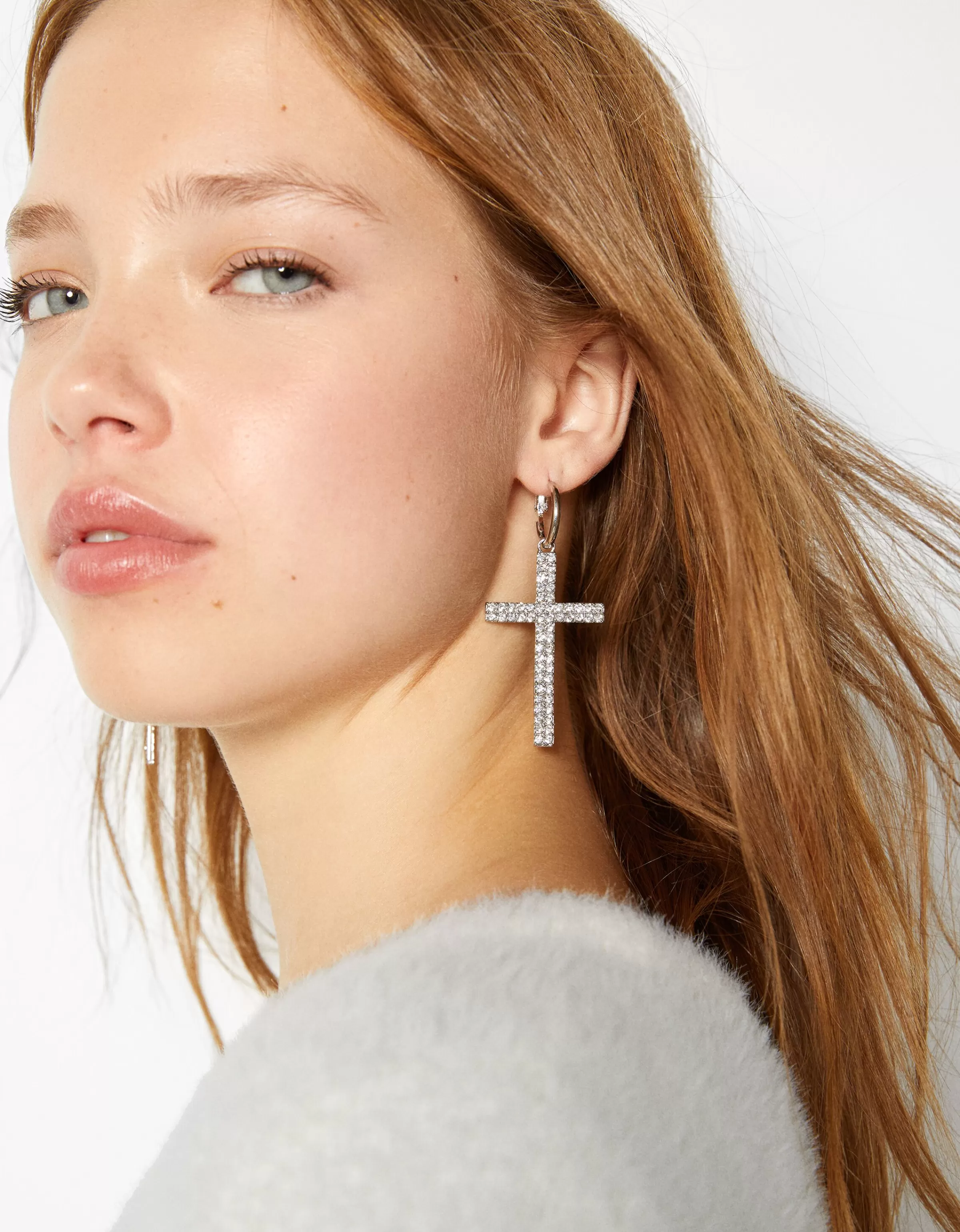 BERSHKA Party*Boucles d’oreilles croix pierres fantaisie Argent