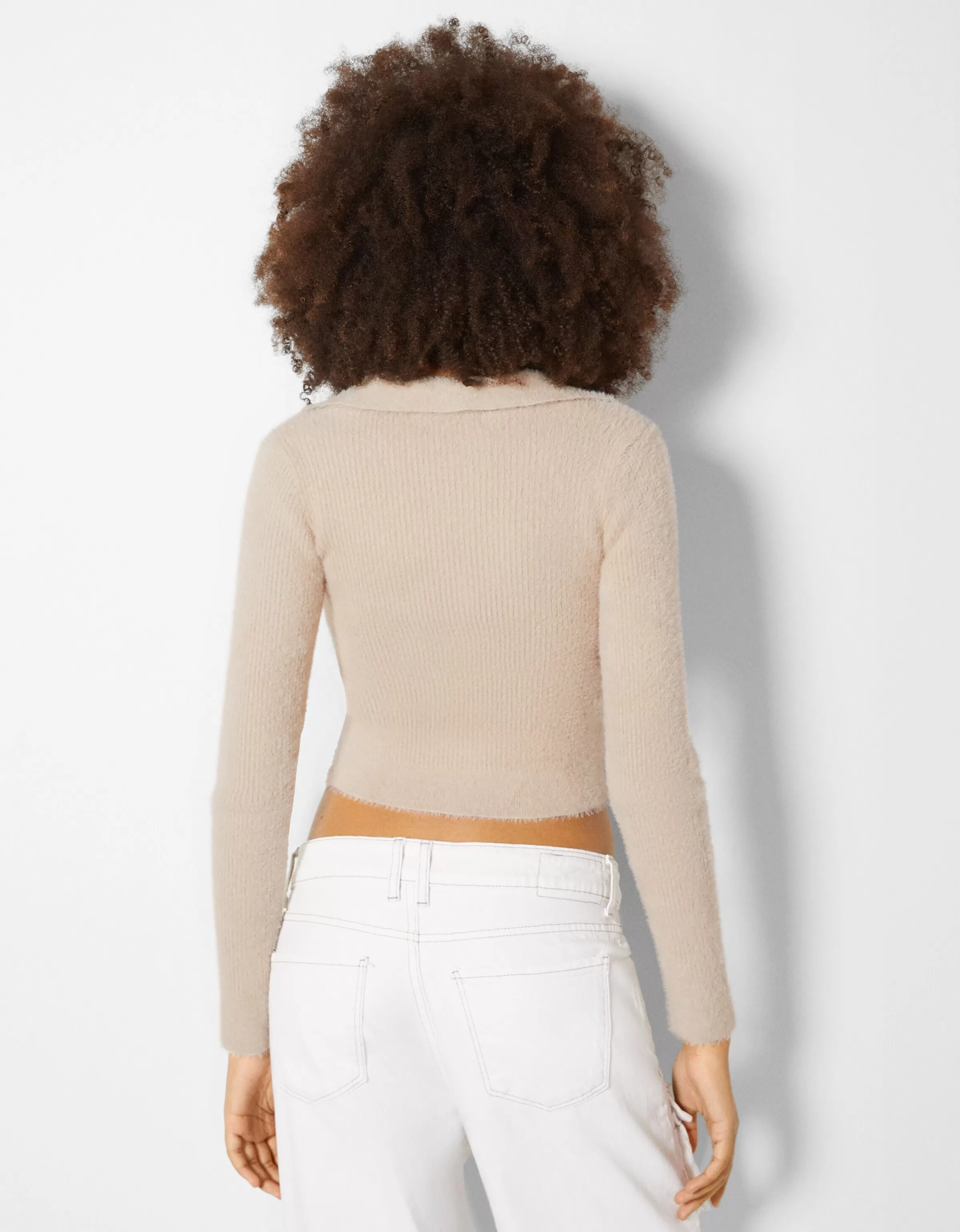 BERSHKA Maille*Cardigan col polo boutons Sable