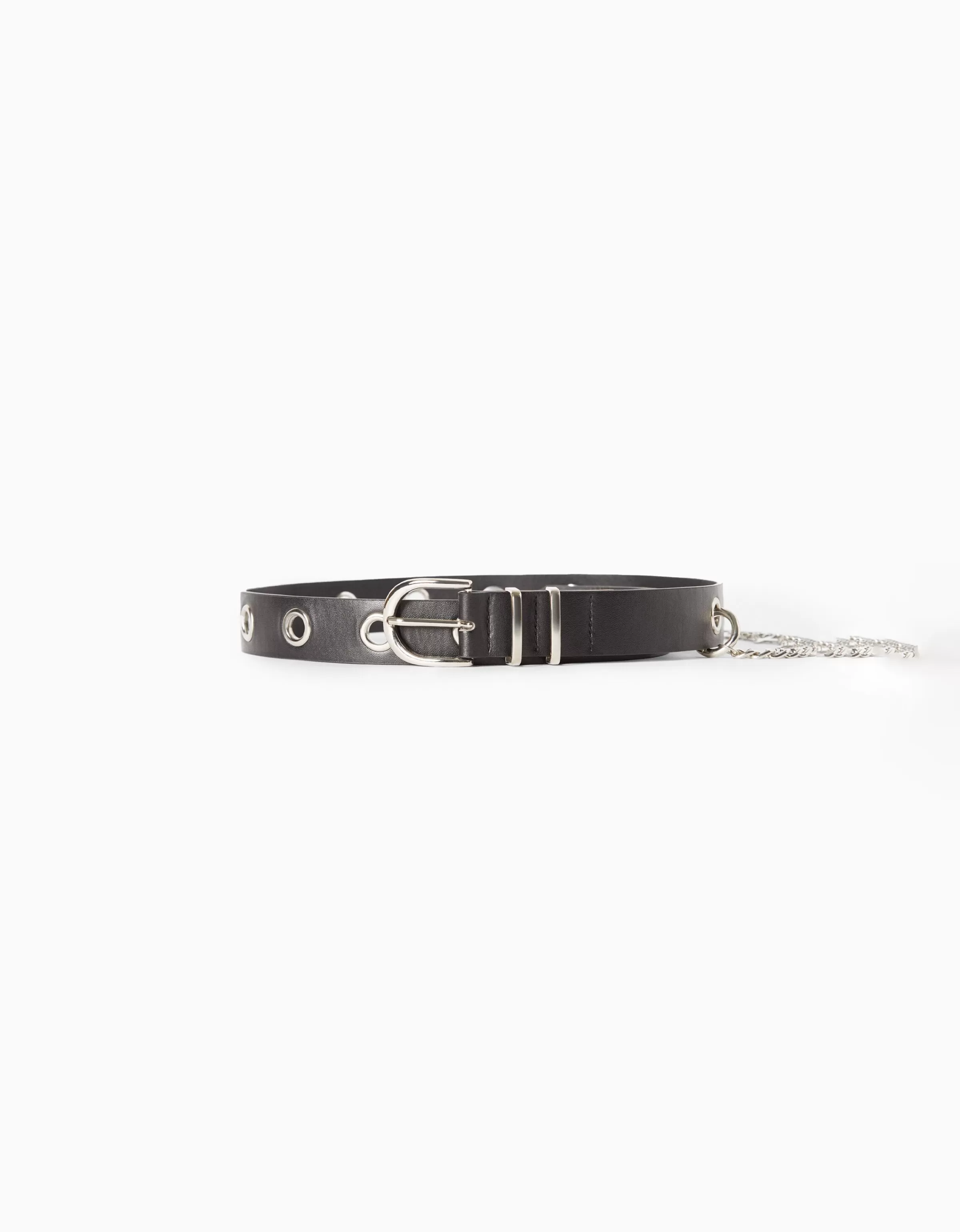 BERSHKA Similicuir*Ceinture chaîne œillets croix Noir