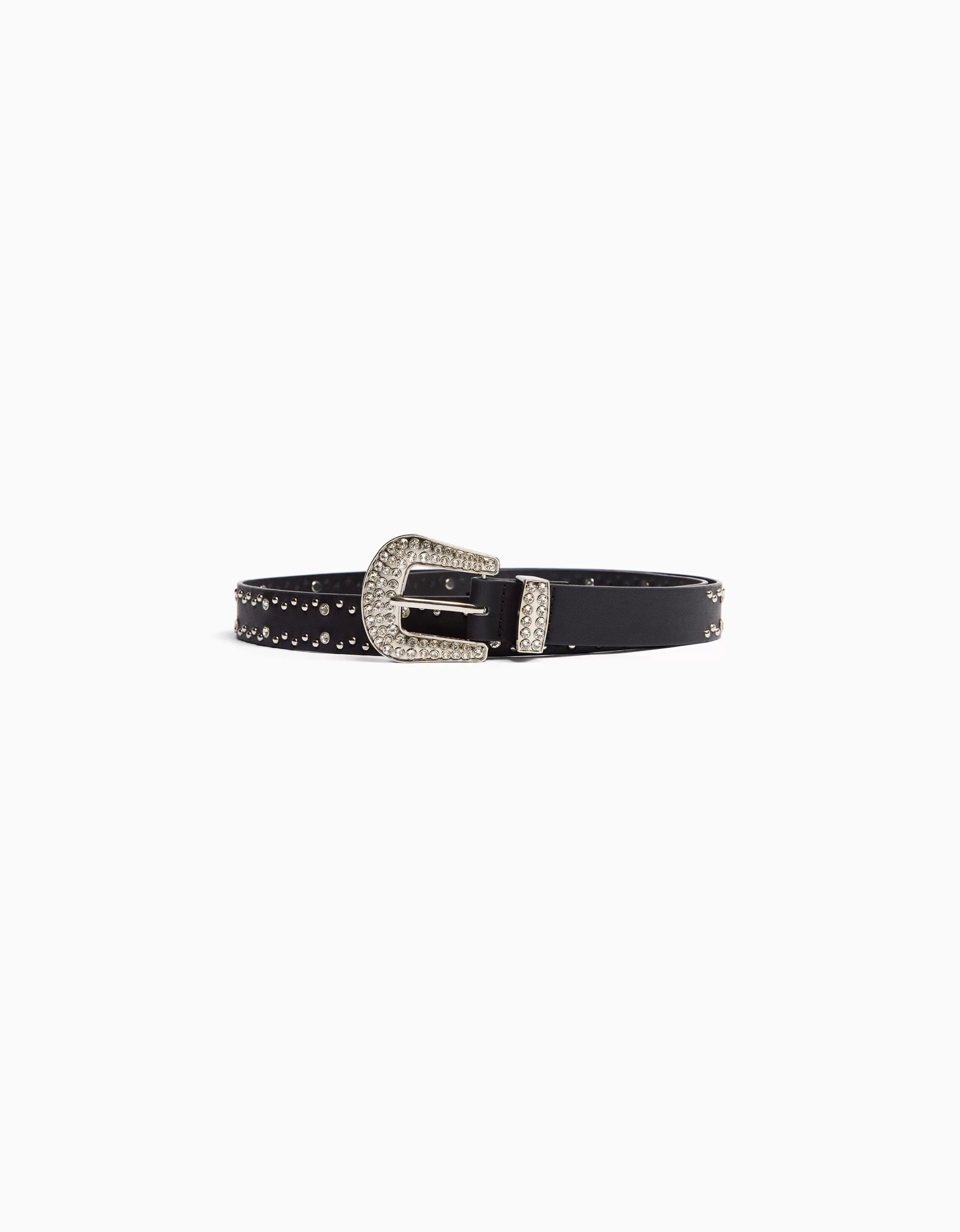 BERSHKA Ceintures*Ceinture rivets strass Blanc