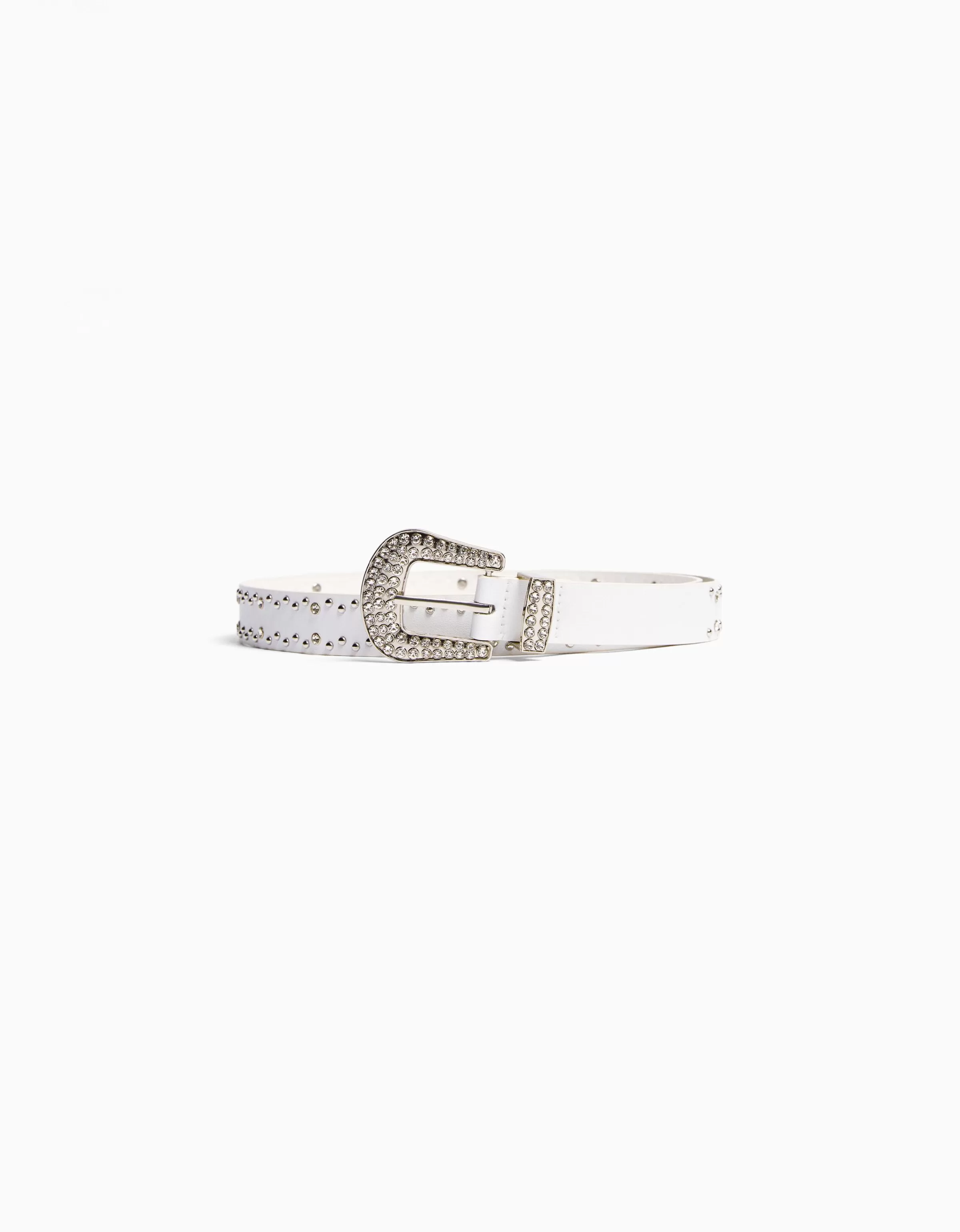 BERSHKA Ceintures*Ceinture rivets strass Blanc