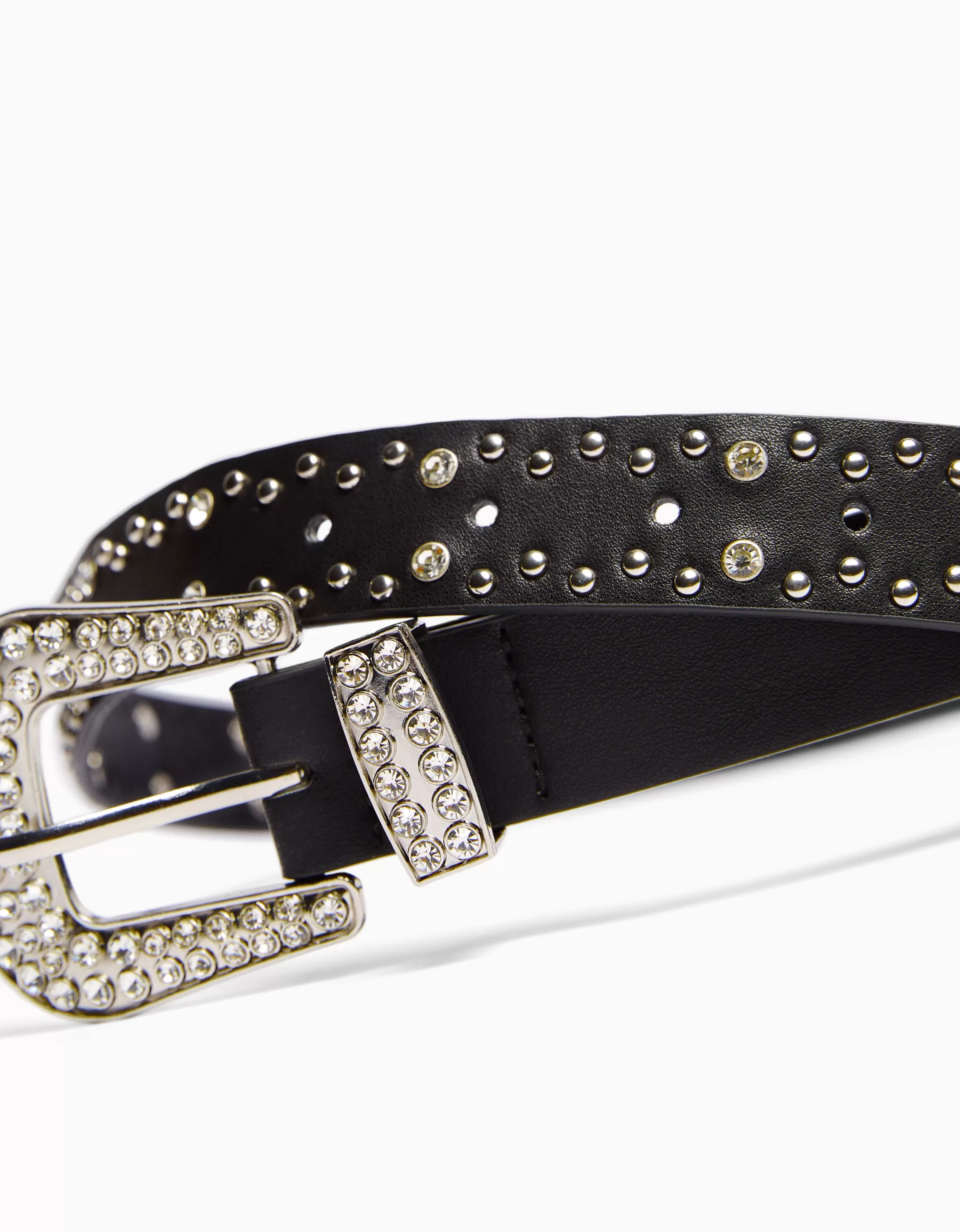 BERSHKA Ceintures*Ceinture rivets strass Blanc