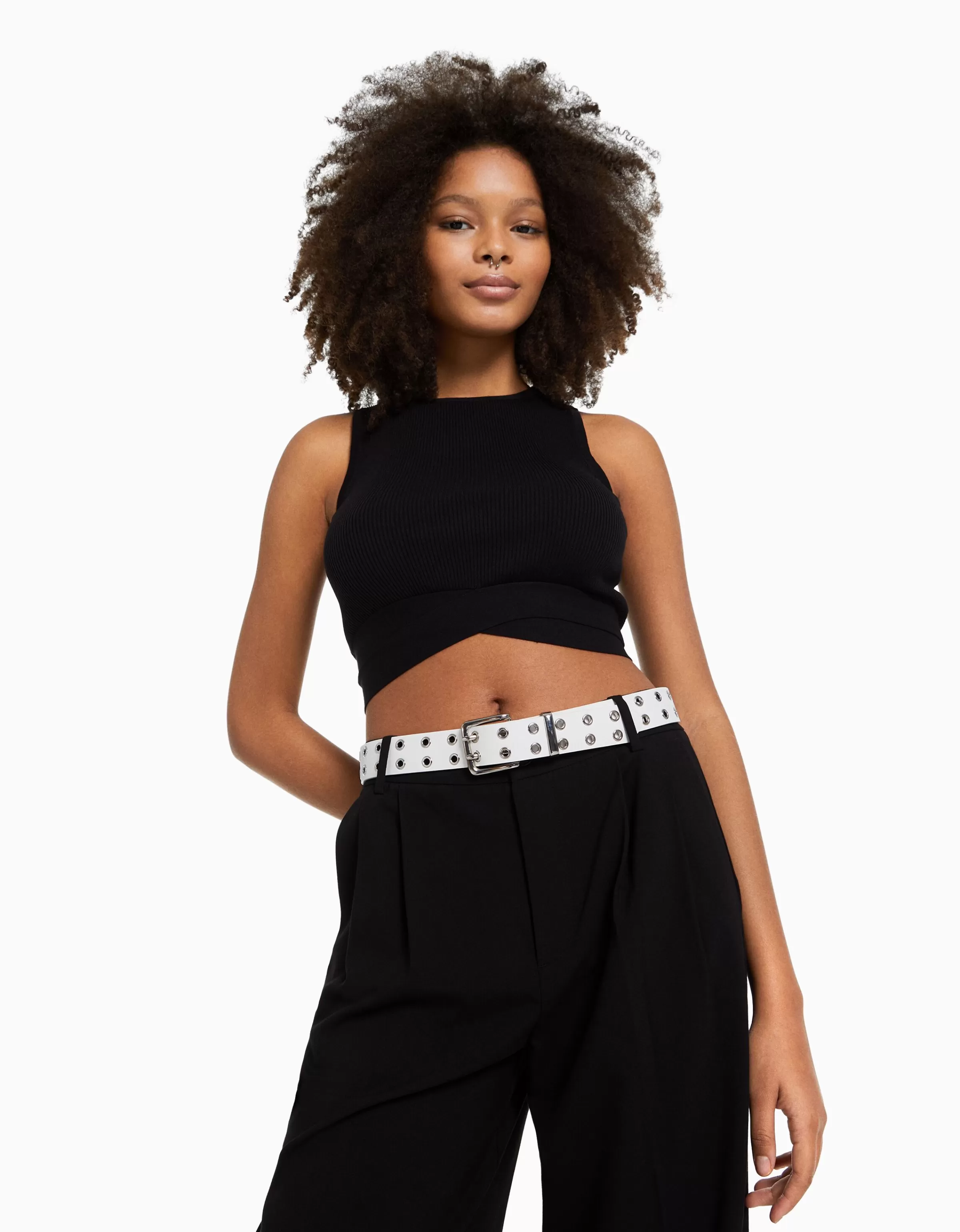 BERSHKA Similicuir*Ceinture similicuir œillets Noir