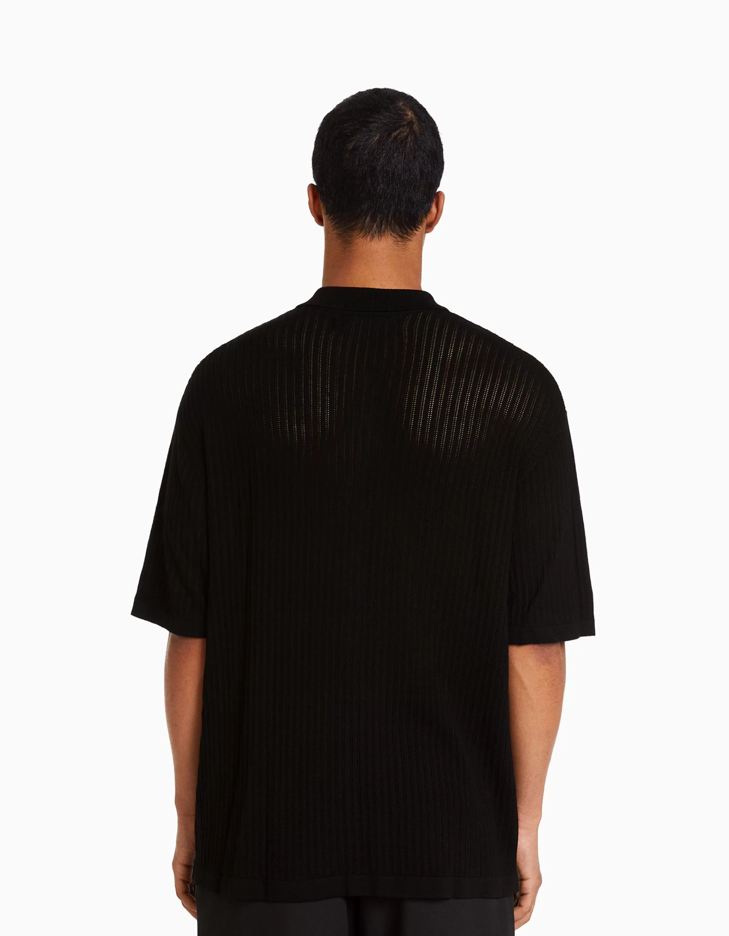 BERSHKA Chemises*Chemise manches courtes basique ajourée Noir