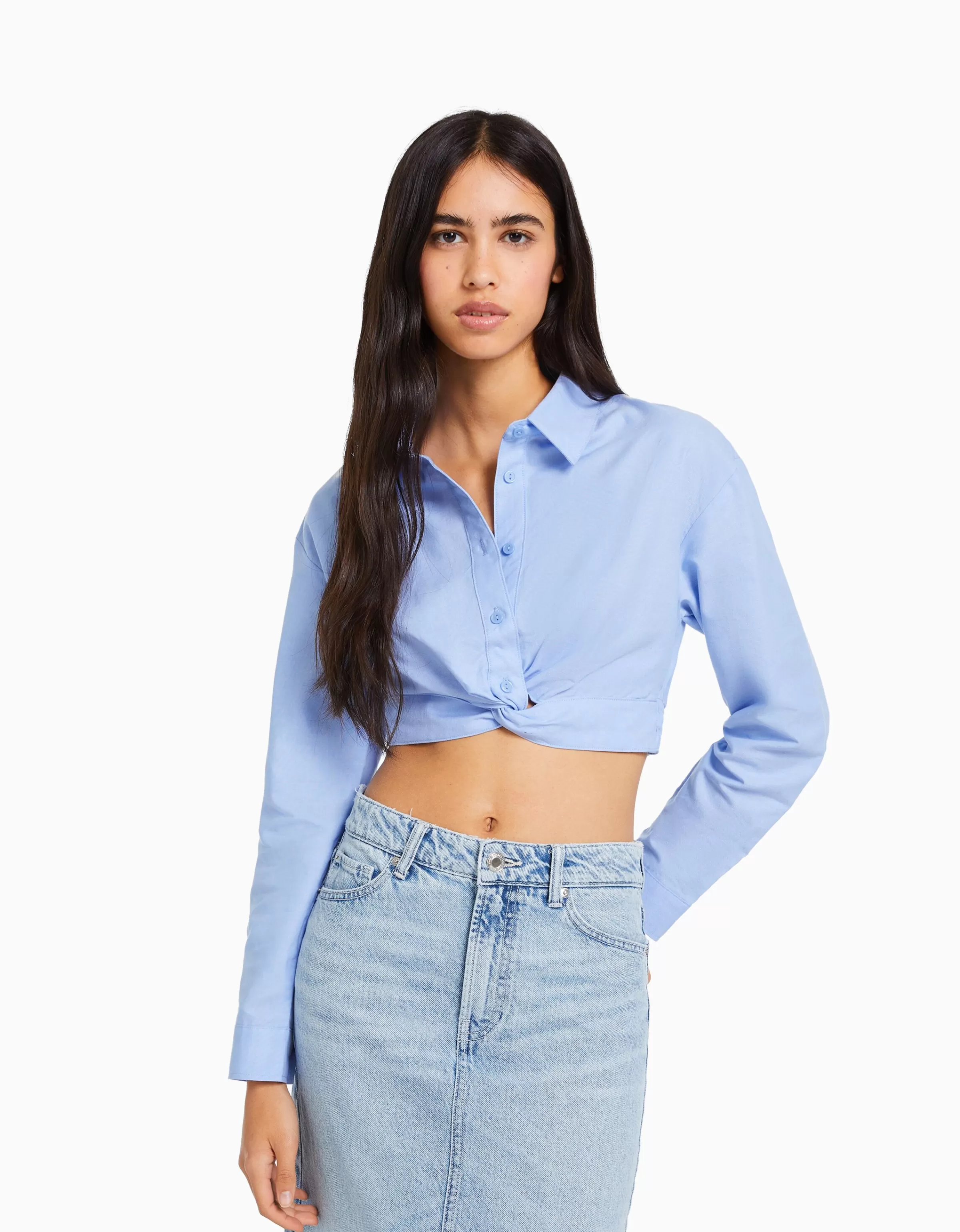 BERSHKA Vêtements*Chemise manches longues croisée devant Blanc